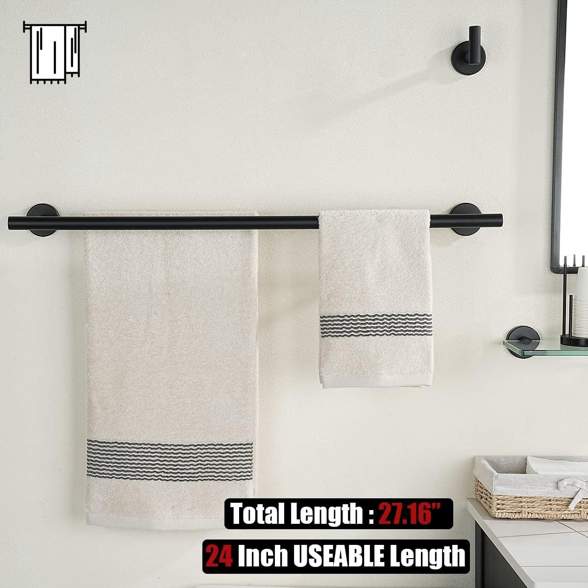 JQK Double Towel Bar 27 Inch, Brass Gold Useable Length 24 Inch 304 Stainless Steel Thicken 0.8mm Bath Towel Rack for Bathroom, Towel Holder Wall Mount, TB100L24-BG