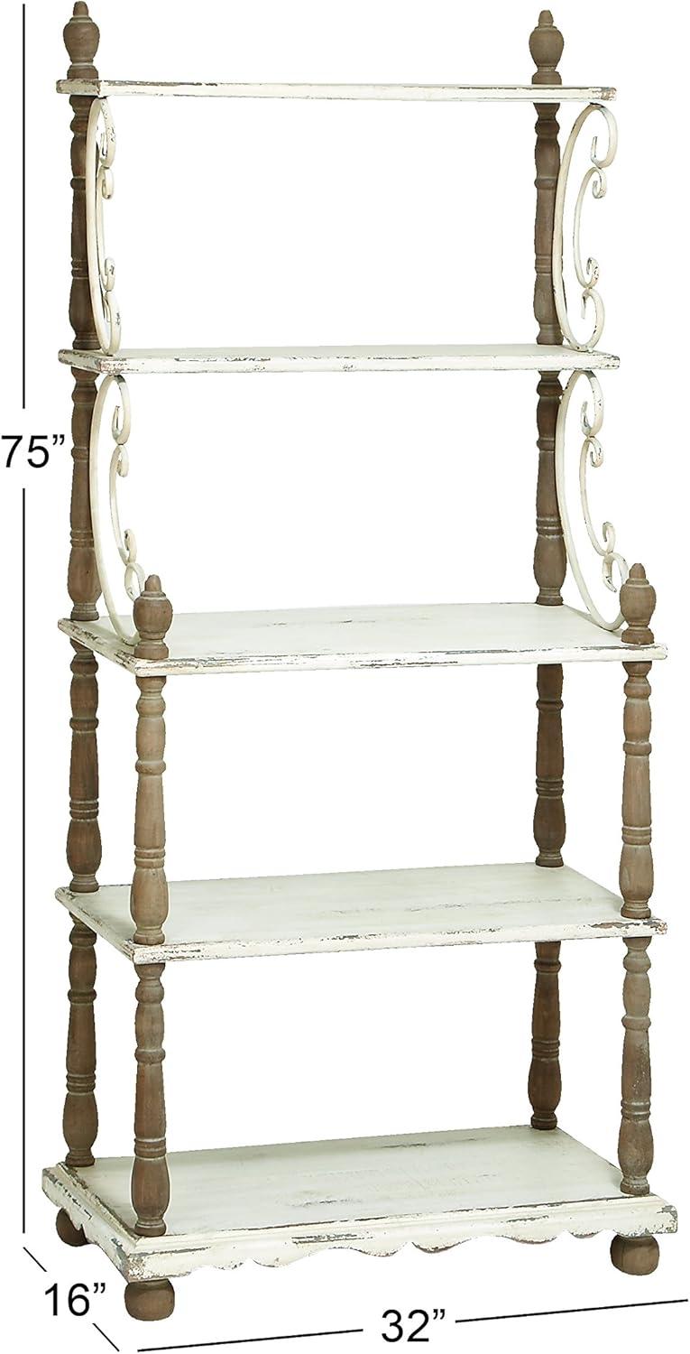 75" x 32" Farmhouse Wood Shelving Unit Off White - Olivia & May: 5-Tier Storage Bookcase
