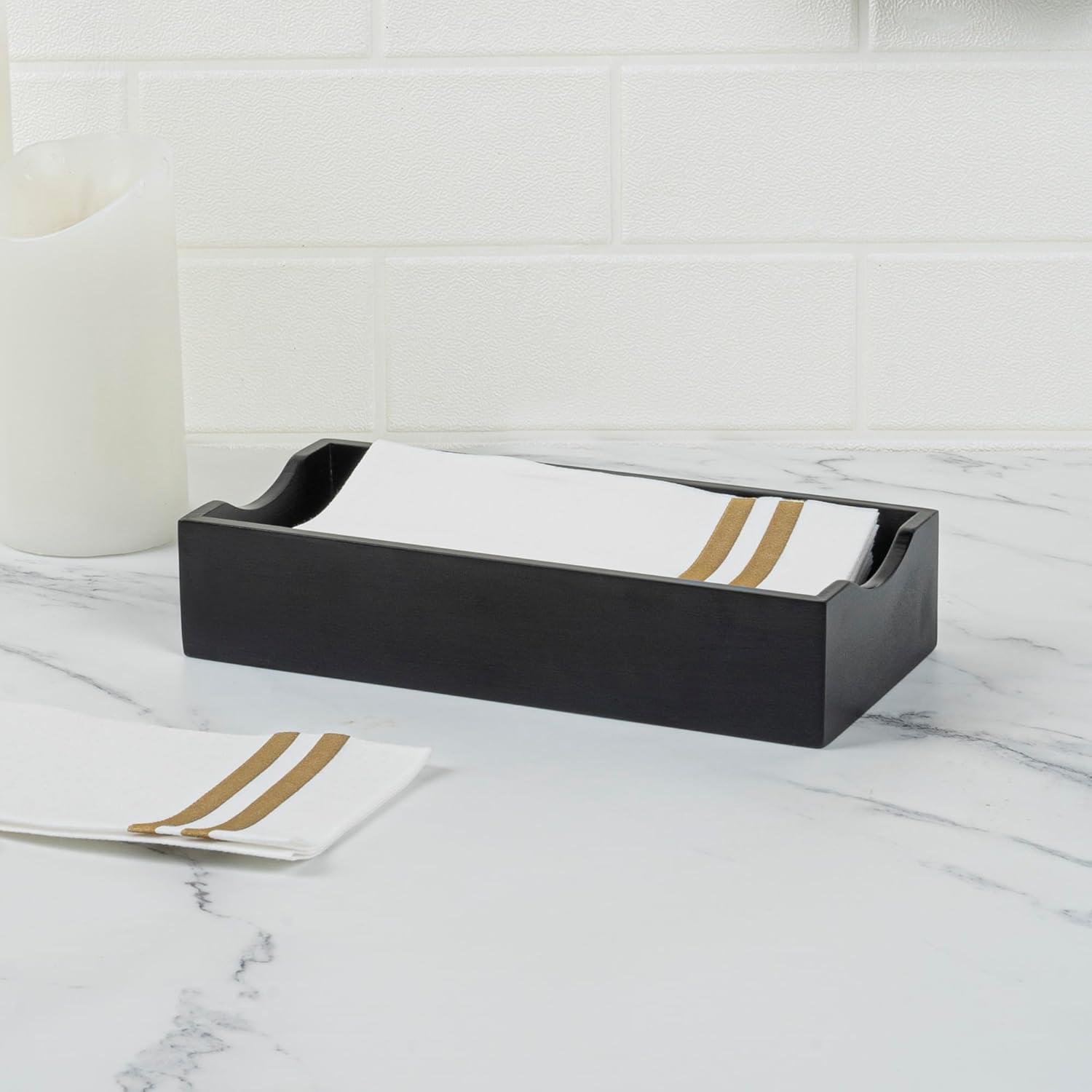 JepoIA 5.5 x 4 Inch Cocktail Napkin Holder 1 Square Flat Napkin Holder - For Bars Kitchen Tables or Countertops Sturdy Black Bamboo Tissue Napkin Holder Dining Room Decor
