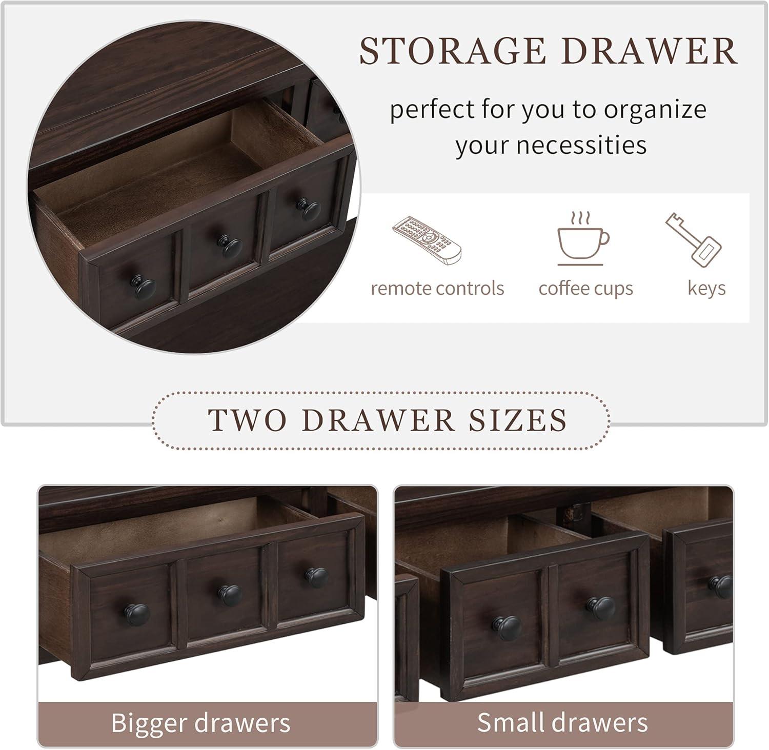 Rustic Entryway Console Table, 60" Sofa Table with Two Different Size Drawers and Bottom Shelf, Espresso-ModernLuxe