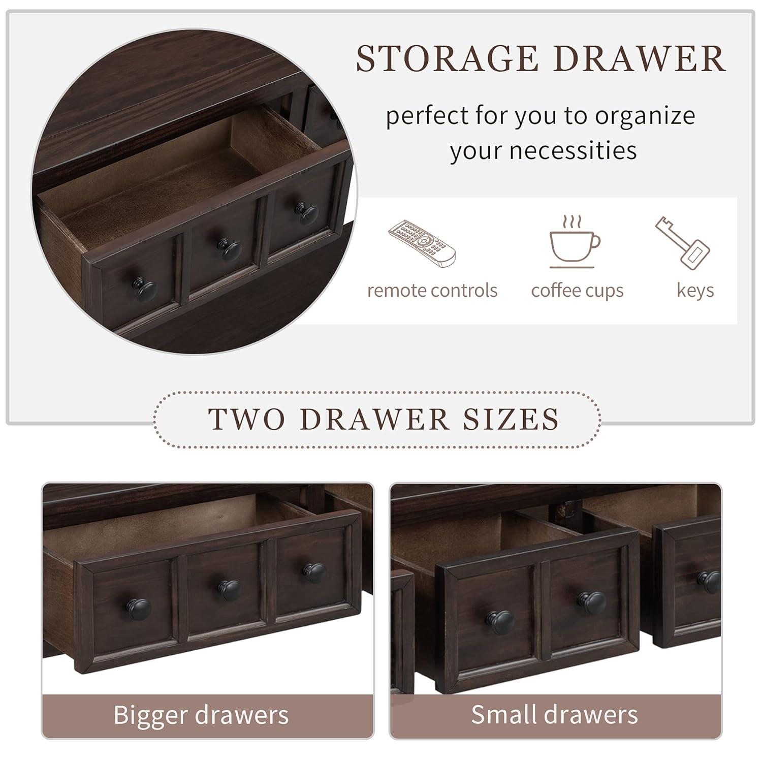 Rustic Entryway Console Table, 60" Sofa Table with Two Different Size Drawers and Bottom Shelf, Espresso-ModernLuxe