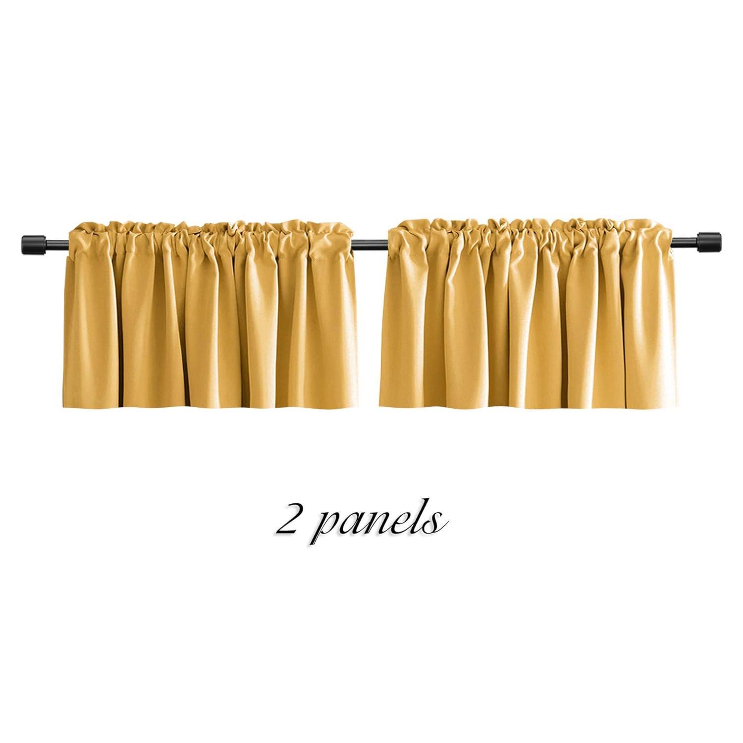 DONREN 2 Panels Gold Yellow Curtain Valances for Living Room - Blackout Rod Pocket Valances for Small Window (42 Width by 15 Inch Length)