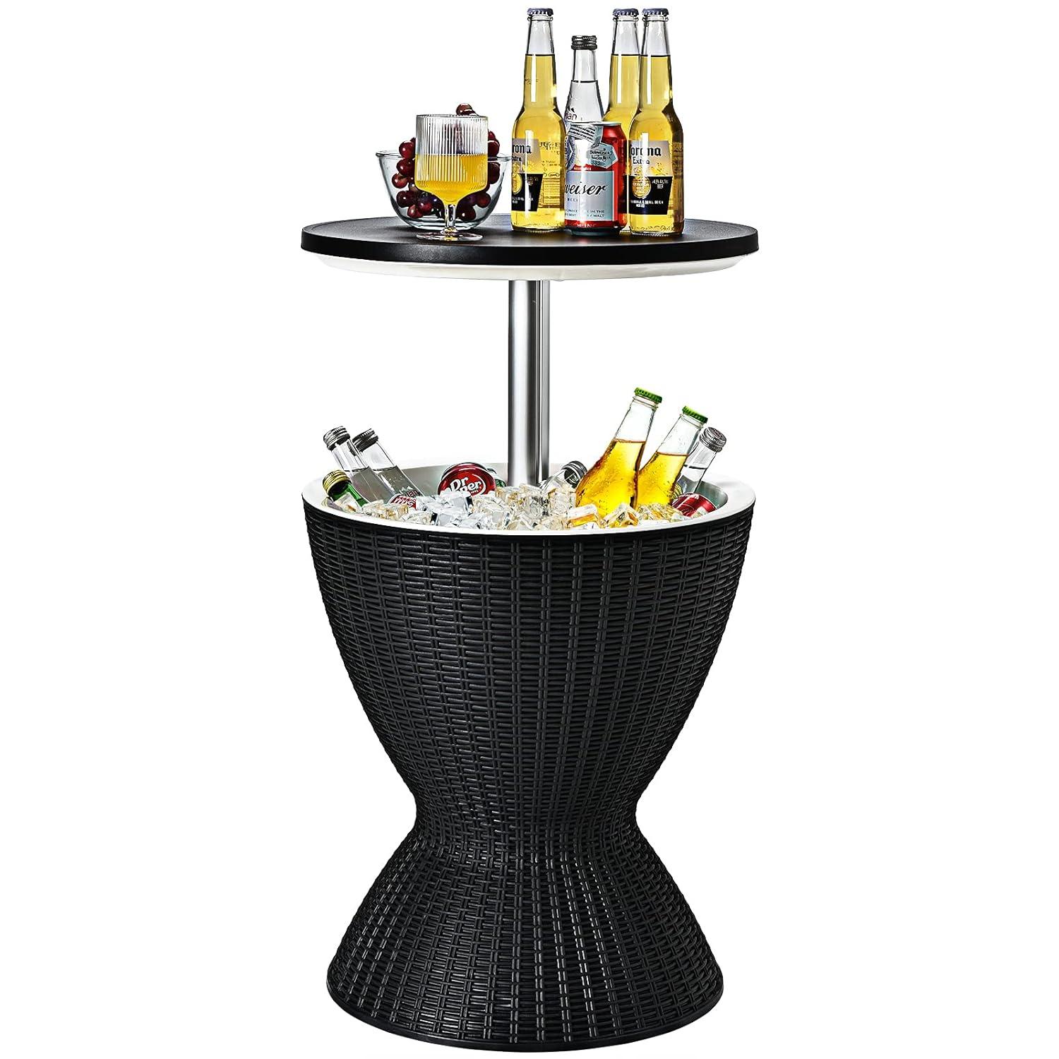 Costway 8 Gallon 3 in 1 Patio Rattan Cooler Bar Table Adjust Ice Bucket Black