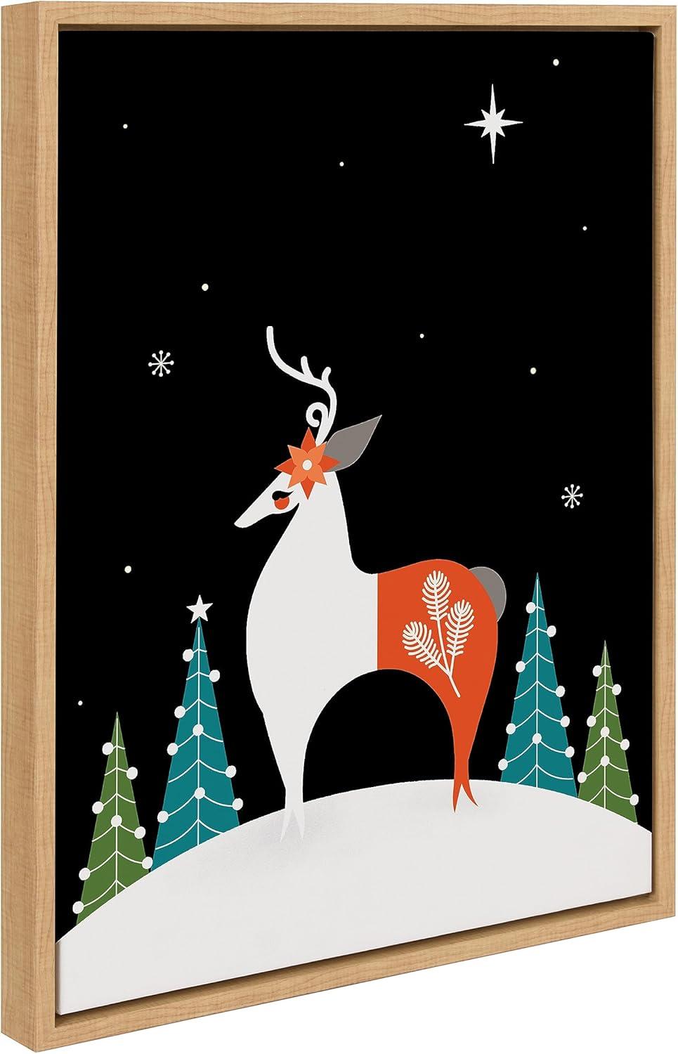 Kate & Laurel All Things Decor 18"x24" Sylvie Season's Greetings Reindeer Framed Canvas Wall Art by Amber Leaders Designs