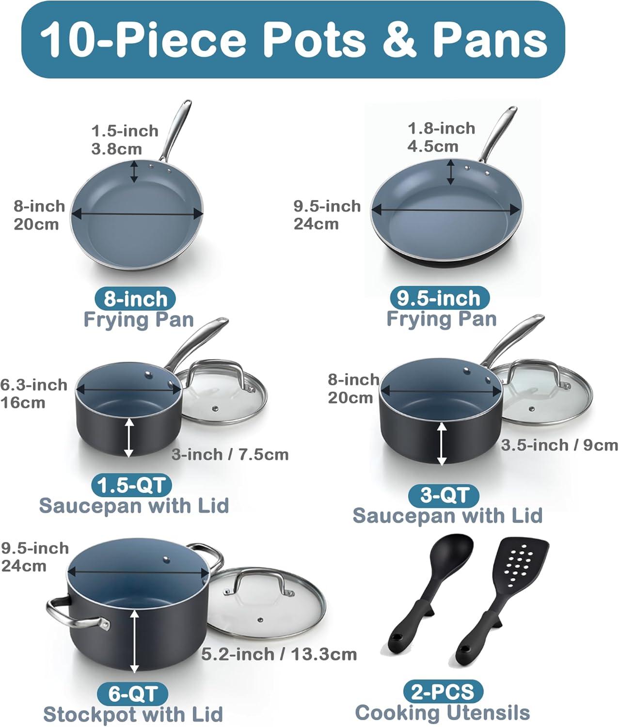 10-Piece Gray Nonstick Aluminum Cookware Set with Utensils