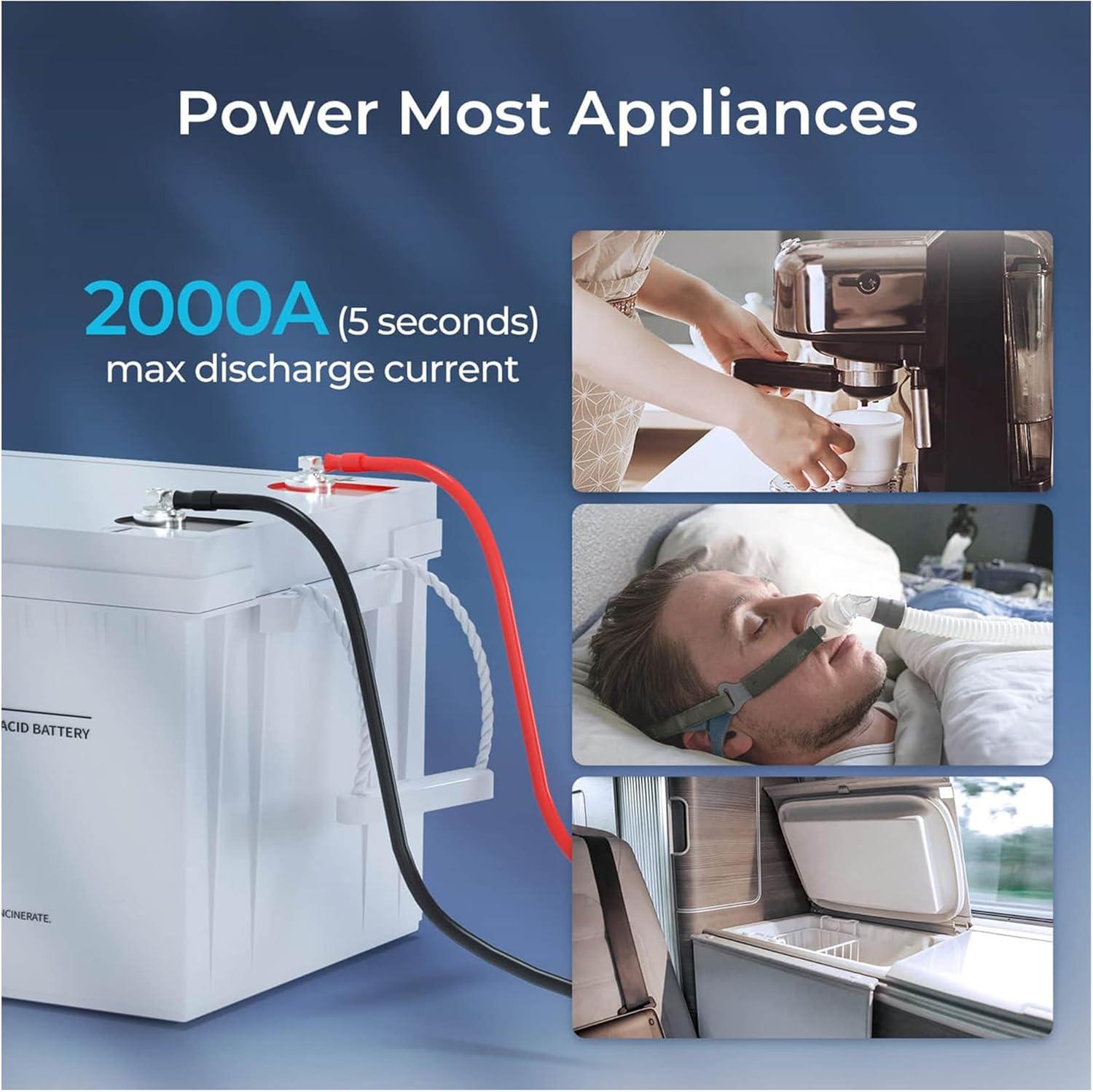 Renogy Deep Cycle AGM Battery 12 Volt 200Ah, 2000A Max Discharge Current, Safe Charge Most Home Appliances for RV, Camping, Cabin, Marine and Off-Grid System, Maintenance-Free