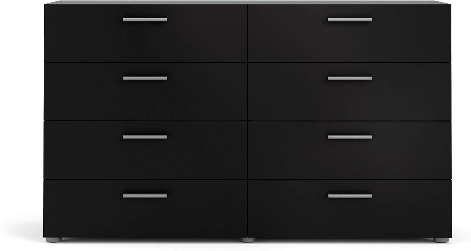 Black Double Dresser with Mirror and Silver Handles