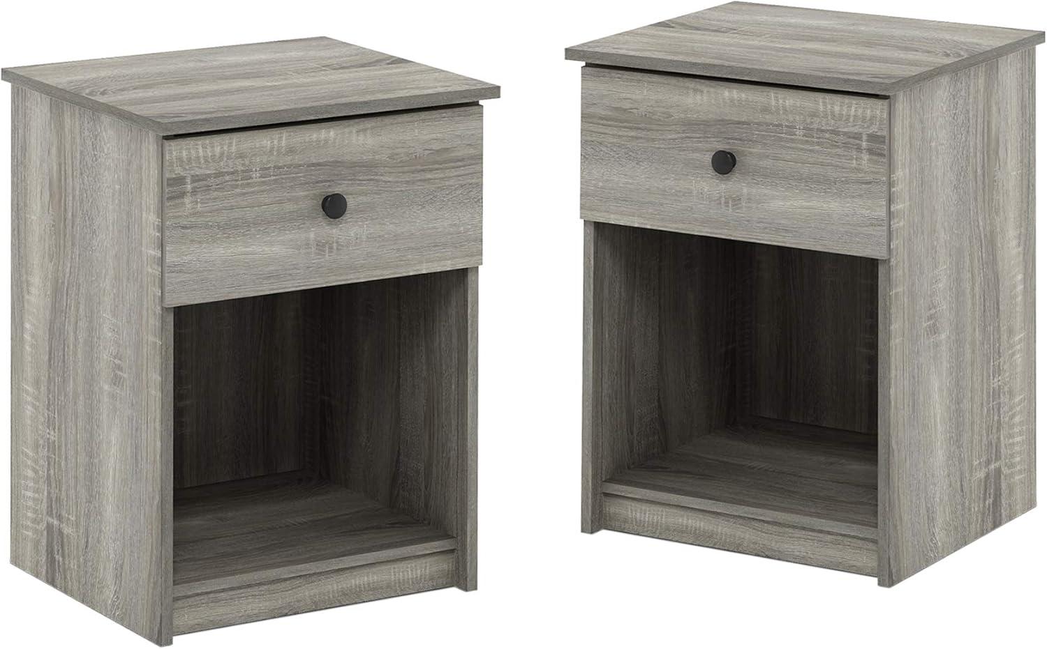 French Oak Grey Engineered Wood Nightstand with Black Knob