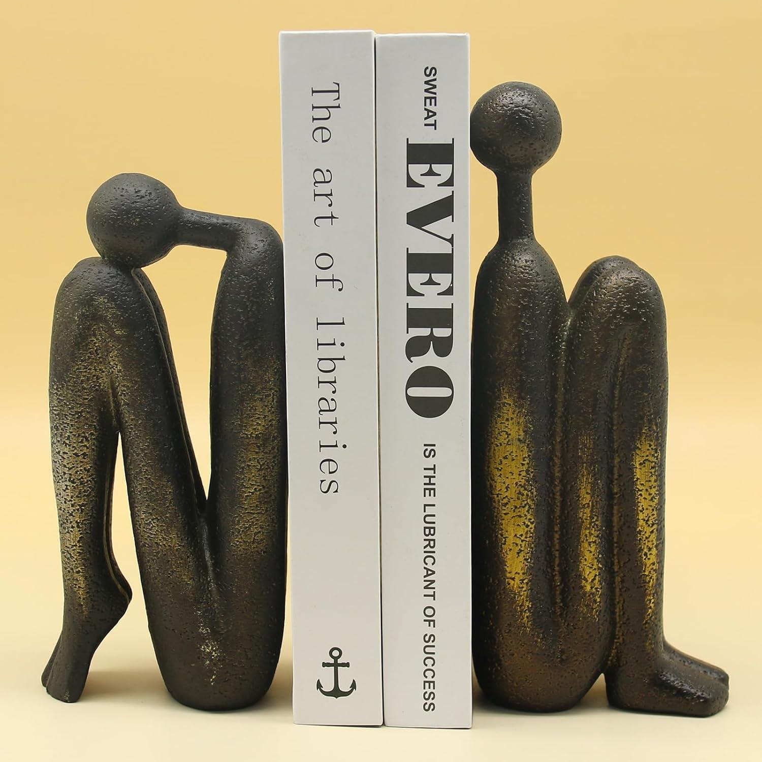 Thinker Decorative Bookends, Book Stopper Holder Nonskid, Book Ends for Shelves Living Room Office Home Decor, Resin, 1Pair/2Piece