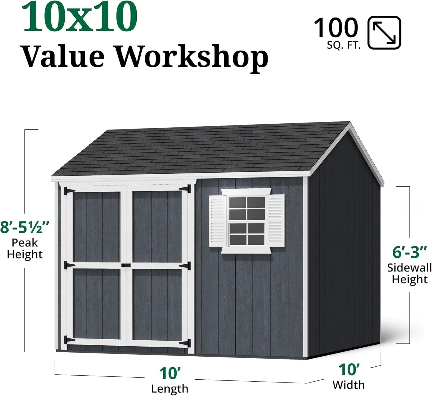 Little Cottage Co. 10x10 Value Workshop Shed with Operable Windows, Outdoor Wood Storage Do-It-Yourself Precut Kit