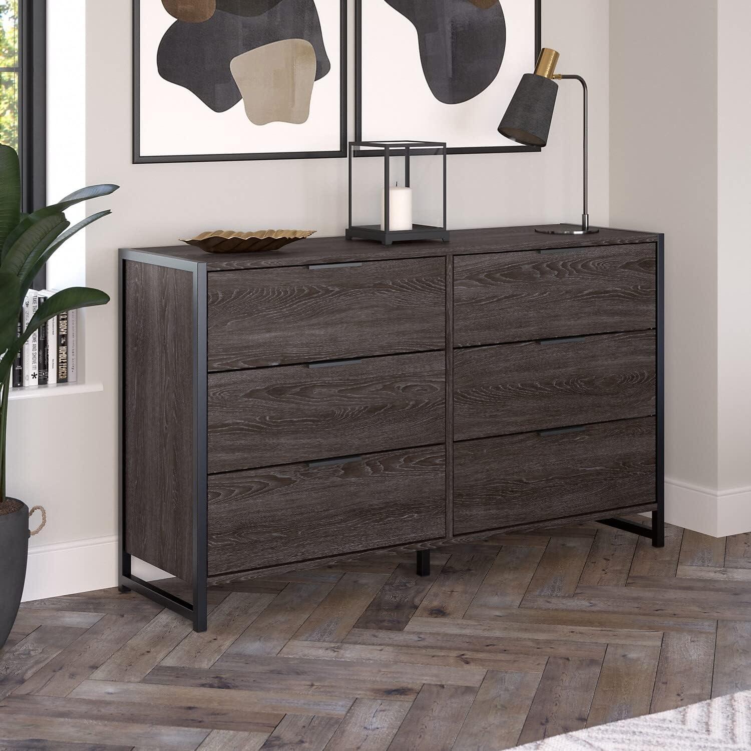 Modern Hickory 6-Drawer Industrial Dresser with Ball Bearing Slides