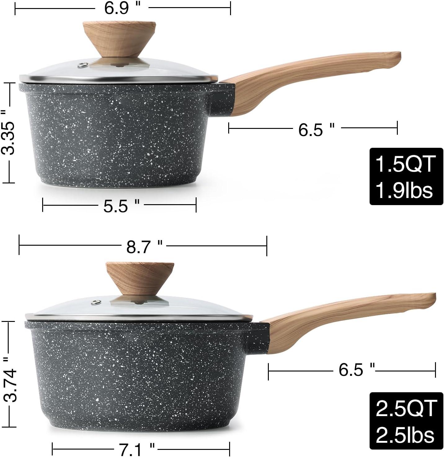 Sauce Pan Set With Lid, Non Stick Small Pot With Granite Coating, Saucepan With Pour Spout, Multipurpose Handy Induction Pot, Cooking Pot, PFOA/PFOS Free