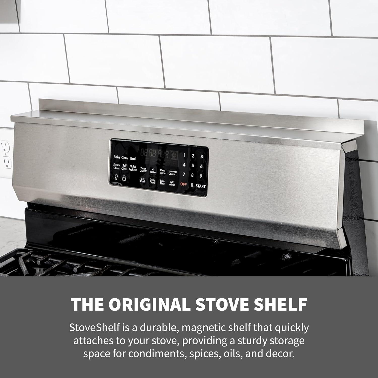 StoveShelf 30" Length White Magnetic Shelf for Kitchen Stove - Kitchen Storage Solution with Zero Installation - Over Stove Spice Rack Organizer