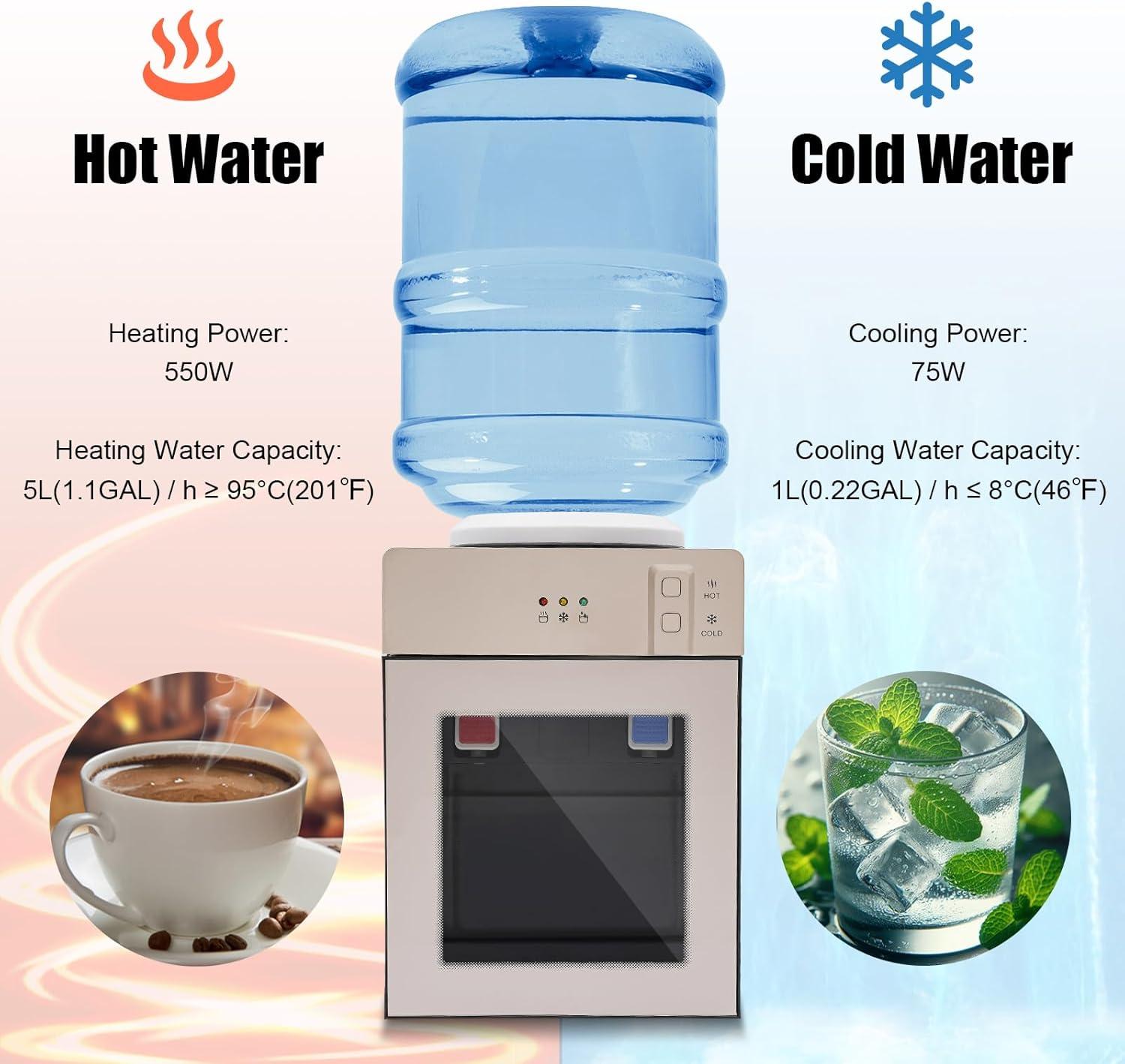 Water Dispenser, 5 Gal Electric Top Loading Countertop Water Cooler Mini Hot & Cold Water Cooler Dispenser for Bedroom, Studio, Office