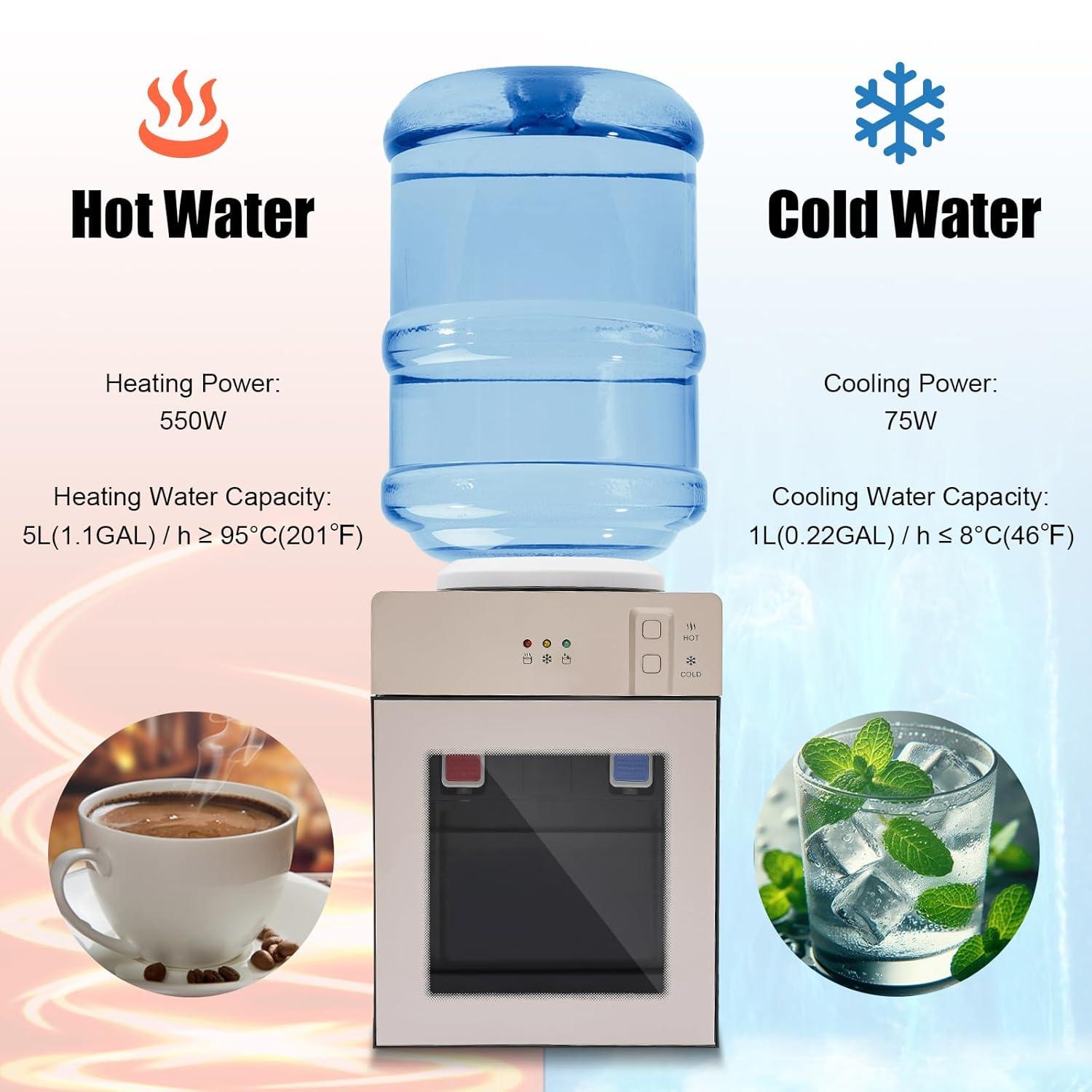 Water Dispenser, 5 Gal Electric Top Loading Countertop Water Cooler Mini Hot & Cold Water Cooler Dispenser for Bedroom, Studio, Office