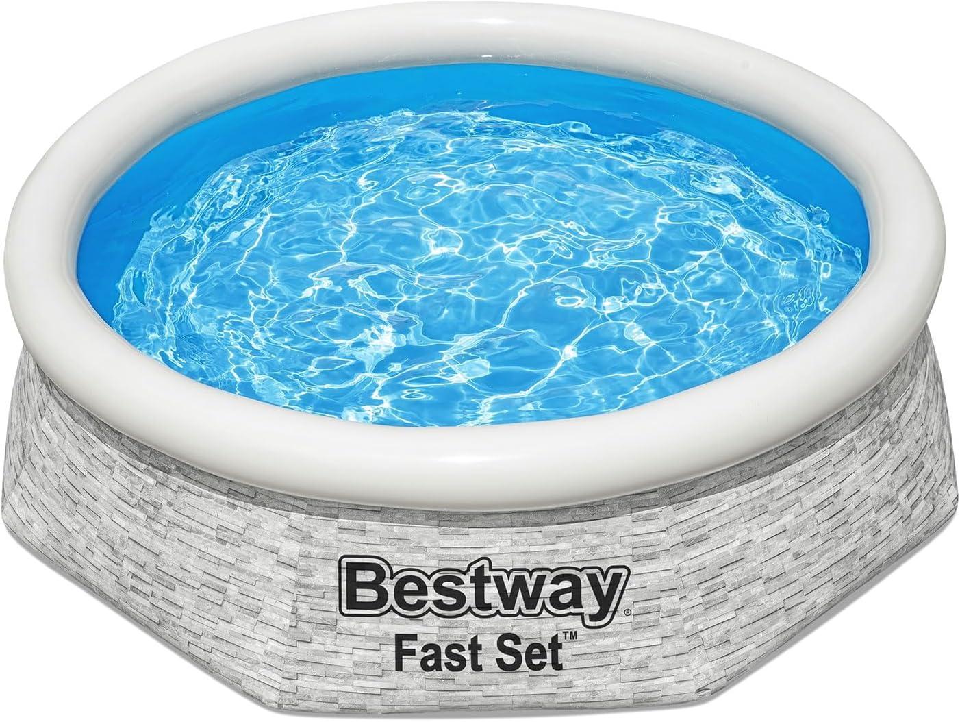 Bestway Above Ground Swimming Pool Set, 8' x 24" Round Inflatable Outdoor Backyard Pool with 497 Gallon Water Capacity and 330 GPH Filter Pump