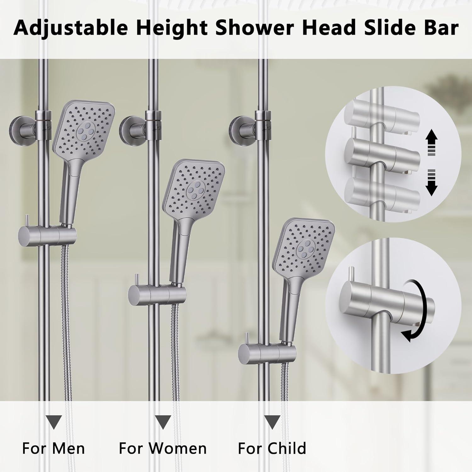 4-Spray Patterns 9.8 in. Thermostatic Tub Wall Mount Dual Shower Heads Shower Faucet in Brushed Nickel