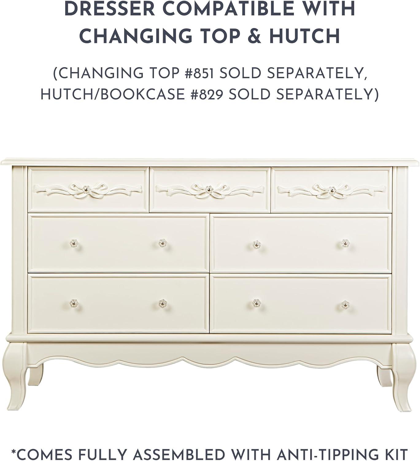 Evolur Aurora 7-Drawer Double Dresser, Ivory Lace, Spacious Drawers, classic