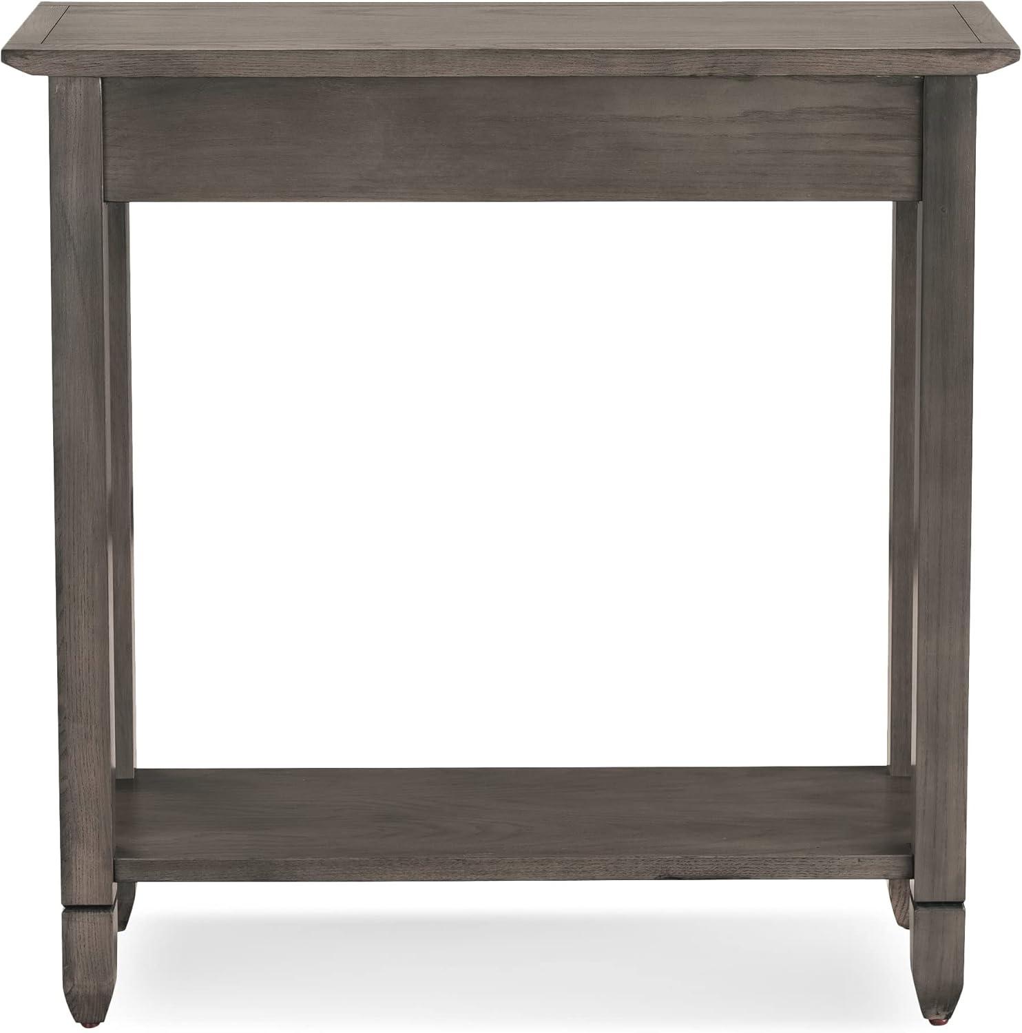 Smoke Gray Oak Console Table with Slate Tile and Shelf