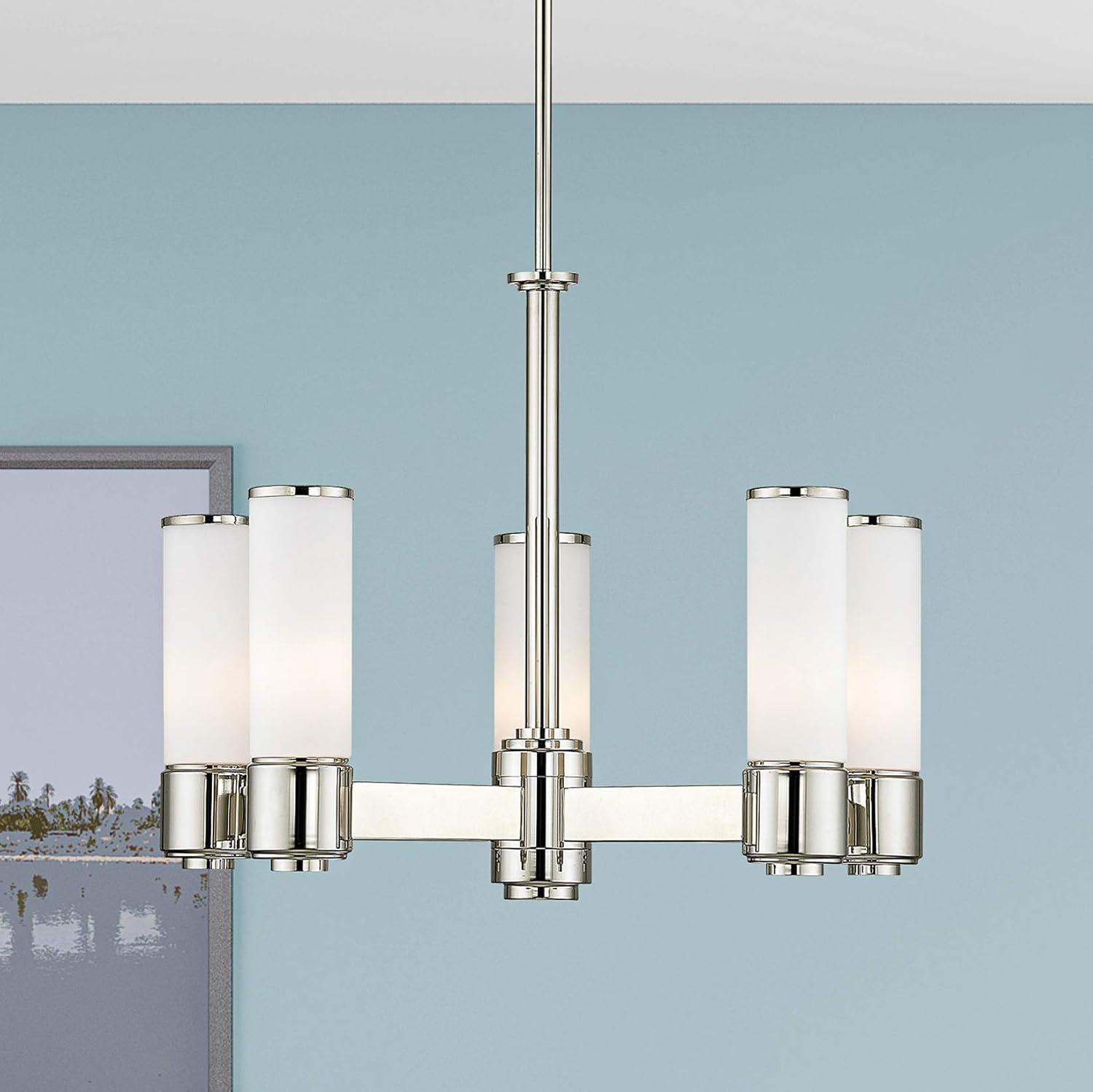 Polished Nickel 5-Light Chandelier with Satin Opal White Glass