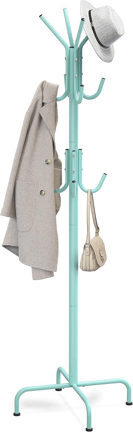 Turquoise Metal Free Standing Coat and Hat Rack with 12 Hooks