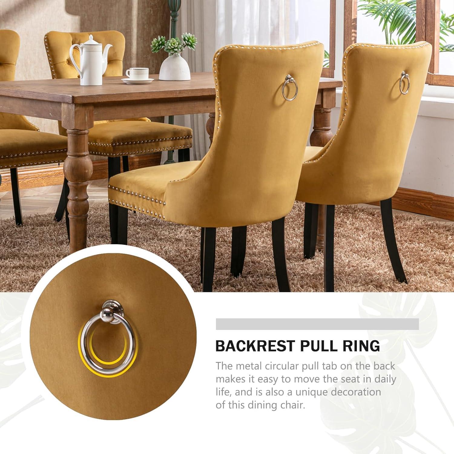 ODUSE-DAILY Yellow Velvet Dining Chairs Set of 4, Kitchen & Dining Room Chairs, Sillas De Comedor, Nailheads Tufted, Fabric Upholstered, Solid Wood (Gold, 4 Pcs)