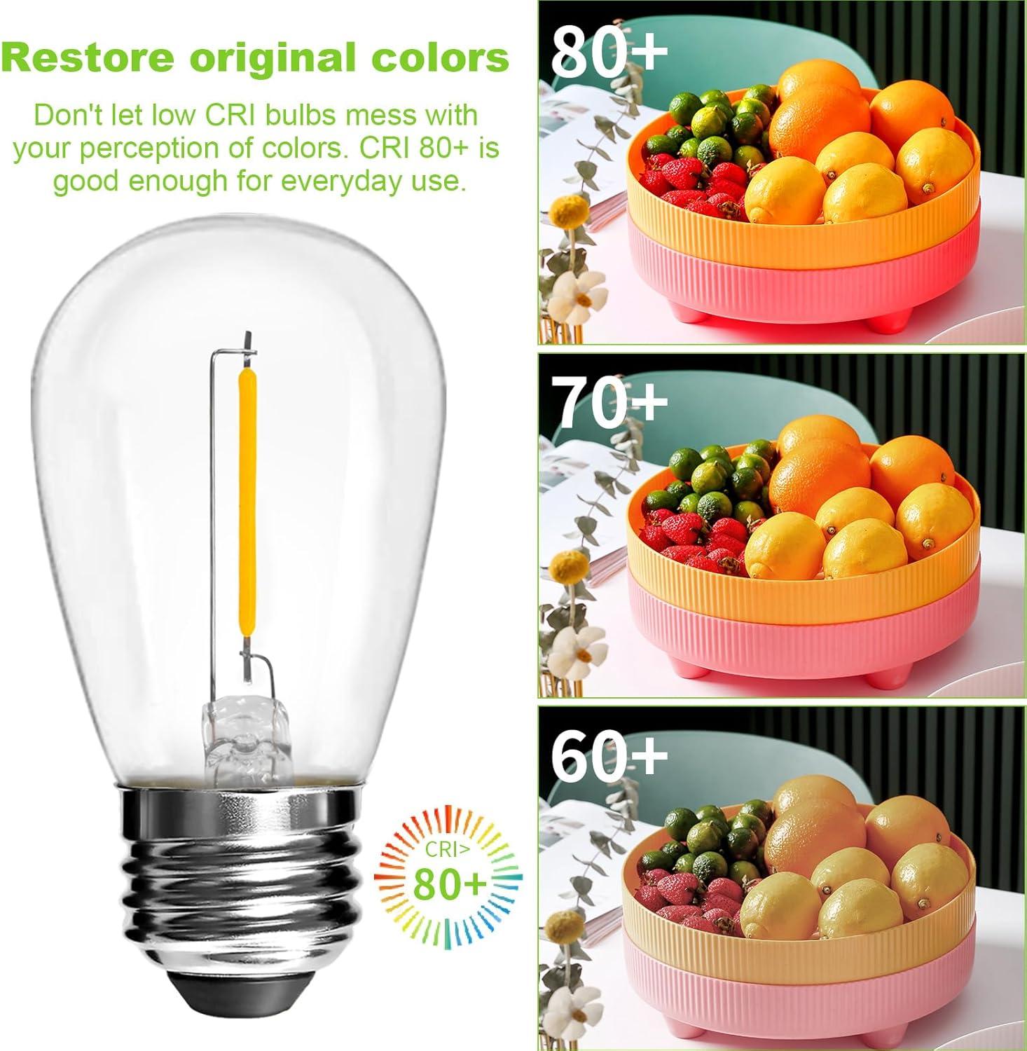 Svater Replacement Bulbs for Outdoor String Lights, 15 Pack S14 LED Bulbs for Patio, E26 Base 1W Bulb Equal to 11W Incandescent, Dimmable,Shatterproof 2700K Warm White
