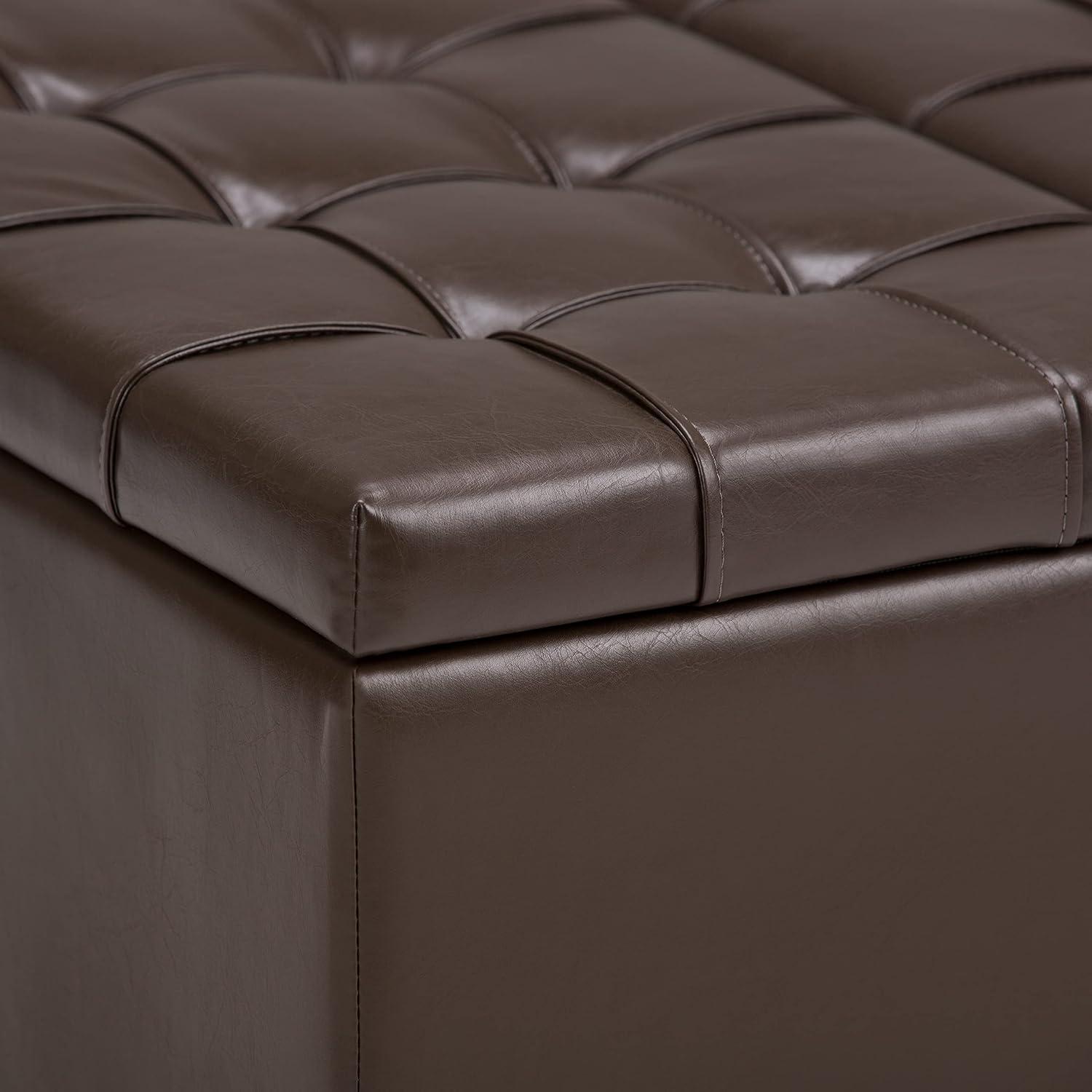 Simpli Home Harrison 36"W Upholstered Square Coffee Table Storage Ottoman with Split Lift Top