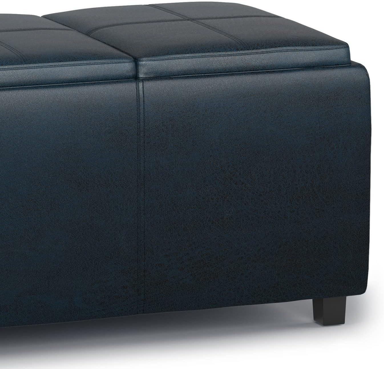 Simpli Home Avalon 42"W Upholstered Storage Ottoman with 3 Flip-Over Serving Trays