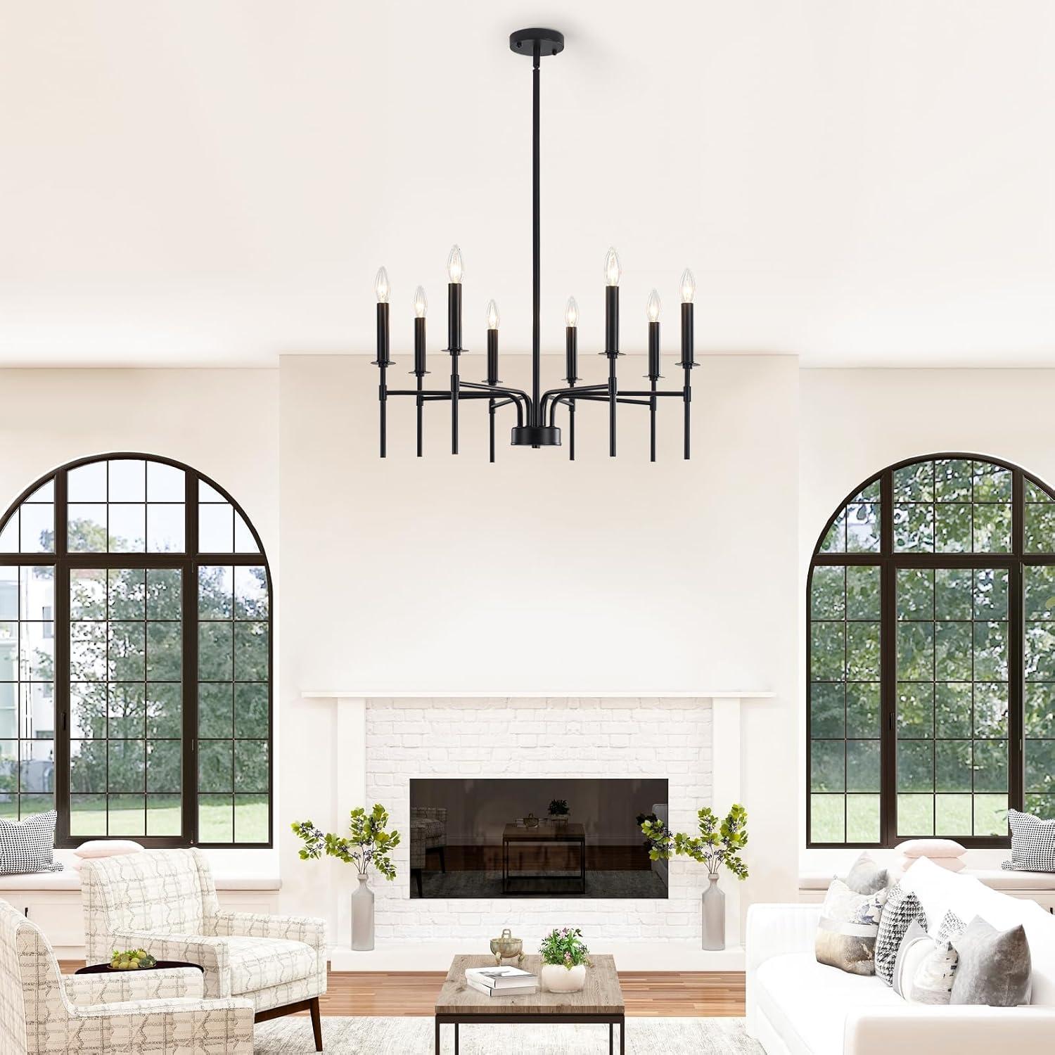 Farmhouse Black Large Chandelier Light Fixture for Dining Room,12 Light Round Matte Candle Modern Chandelier Pendant Light Fixture for Living Room Bedroom Kitchen Foyer Entryway.