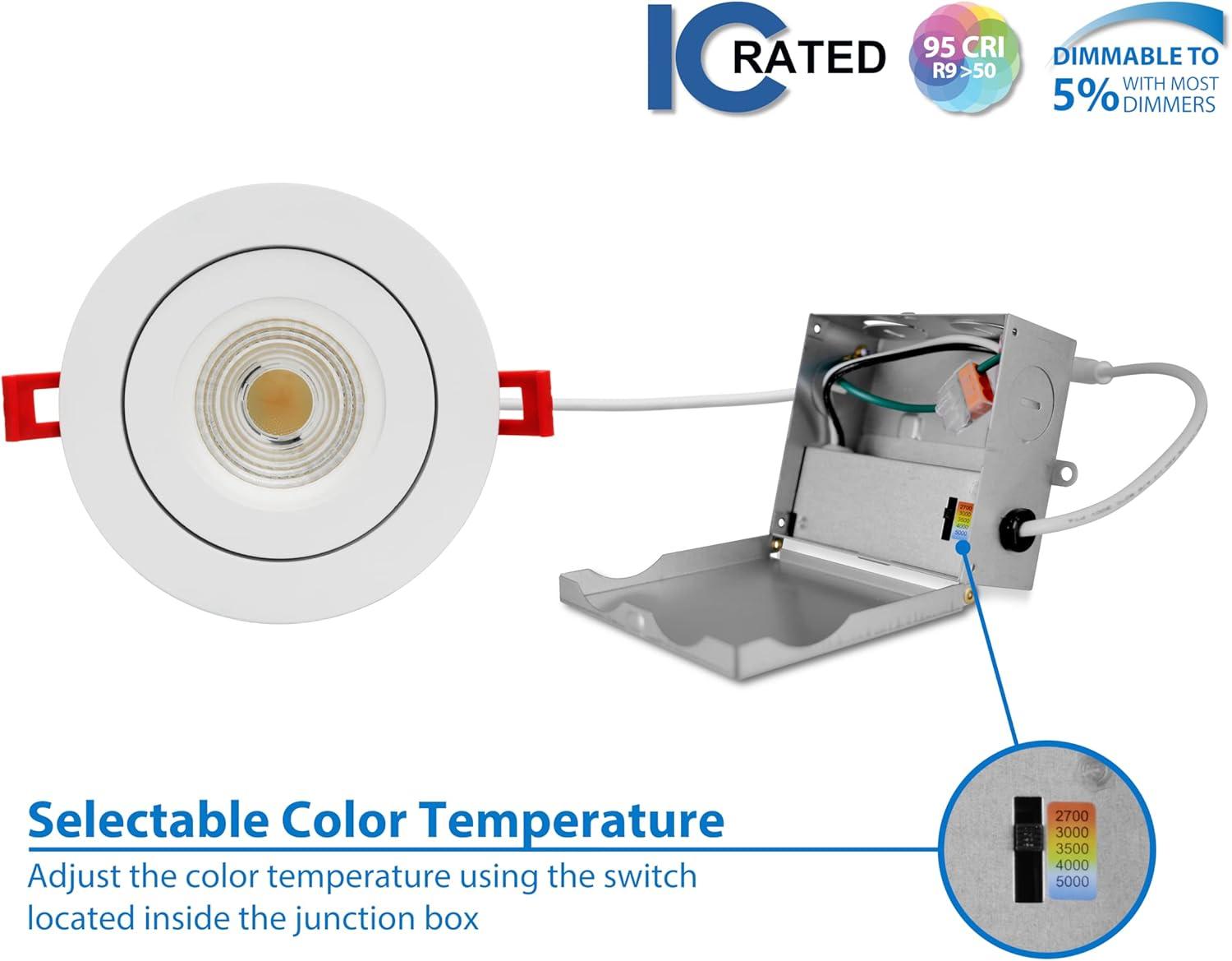 DGF43 4'' Selectable Color Temperature Dimmable Air-Tight IC Rated LED Canless Recessed Lighting Kit