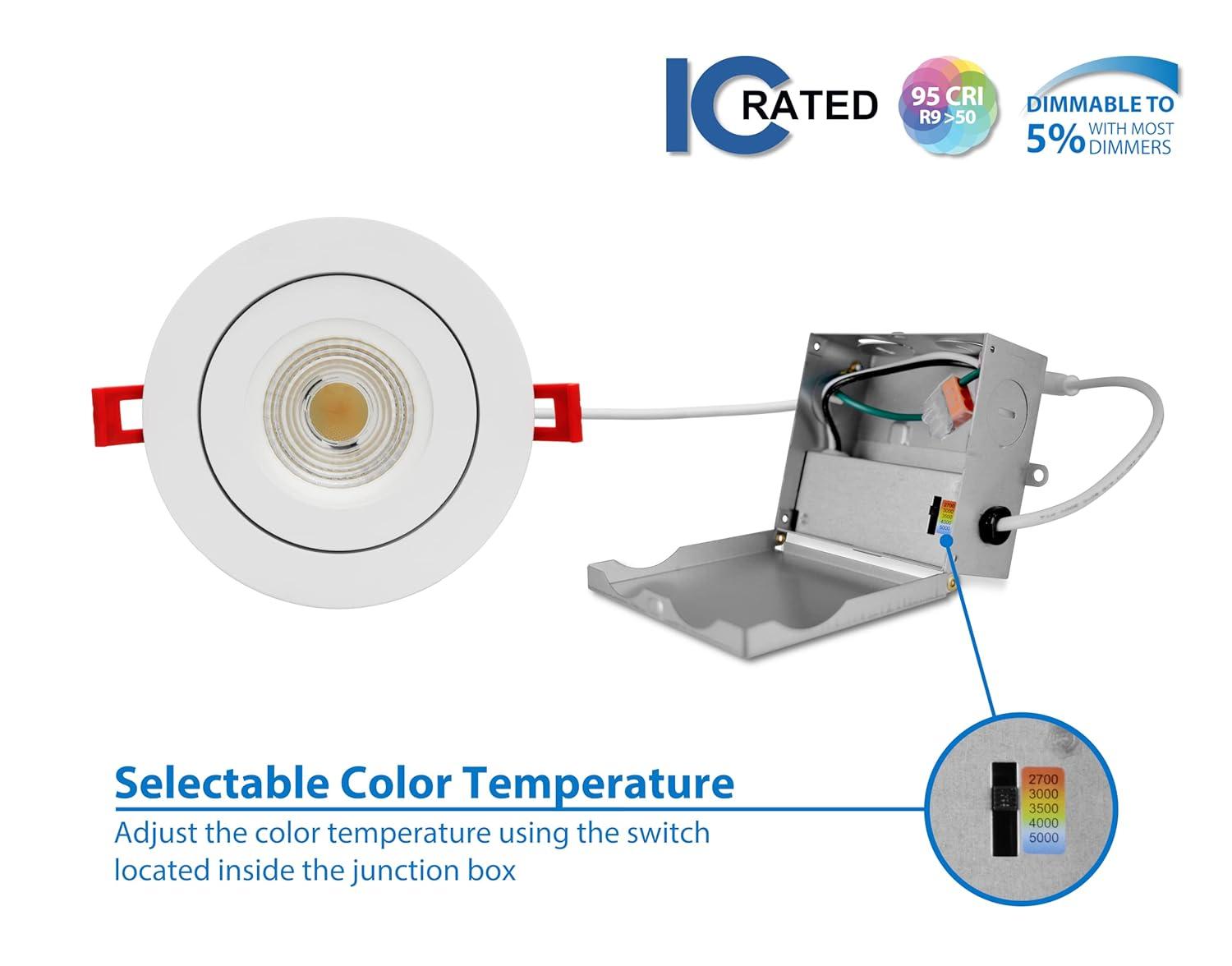 DGF43 4'' Selectable Color Temperature Dimmable Air-Tight IC Rated LED Canless Recessed Lighting Kit