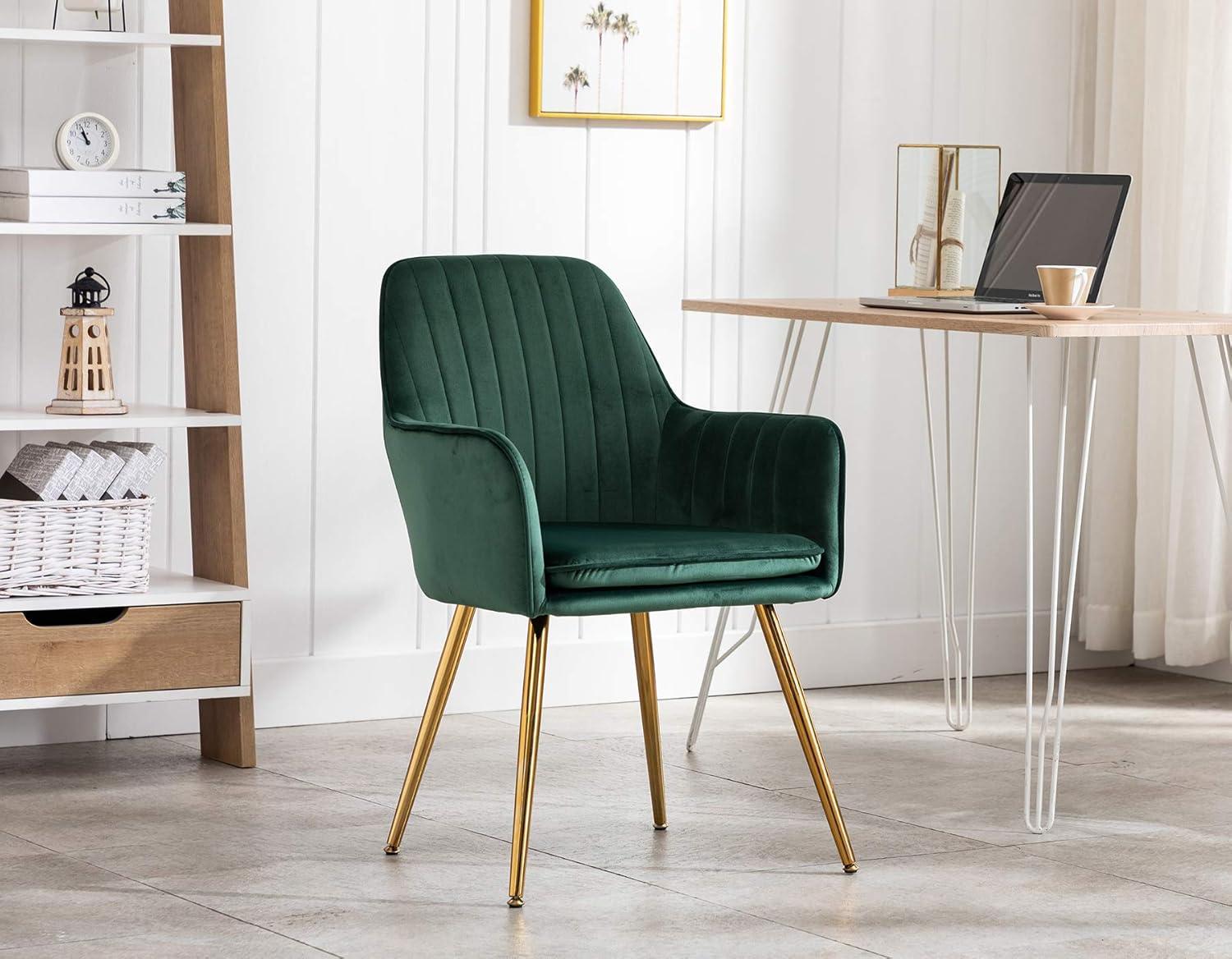 Artechworks Accent Living Dining Room Velvet Arm Chair Club Leisure Guest Lounge Bedroom Upholstered Chair with Gold Metal Legs, Green