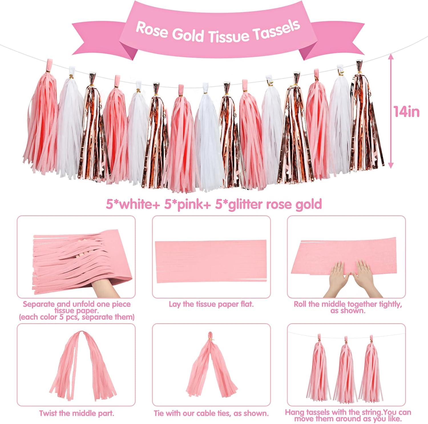 Pink Rose Gold Birthday Party Decorations Happy Birthday Party Decorations Pink Tassel Garland for Birthday Party Decorations