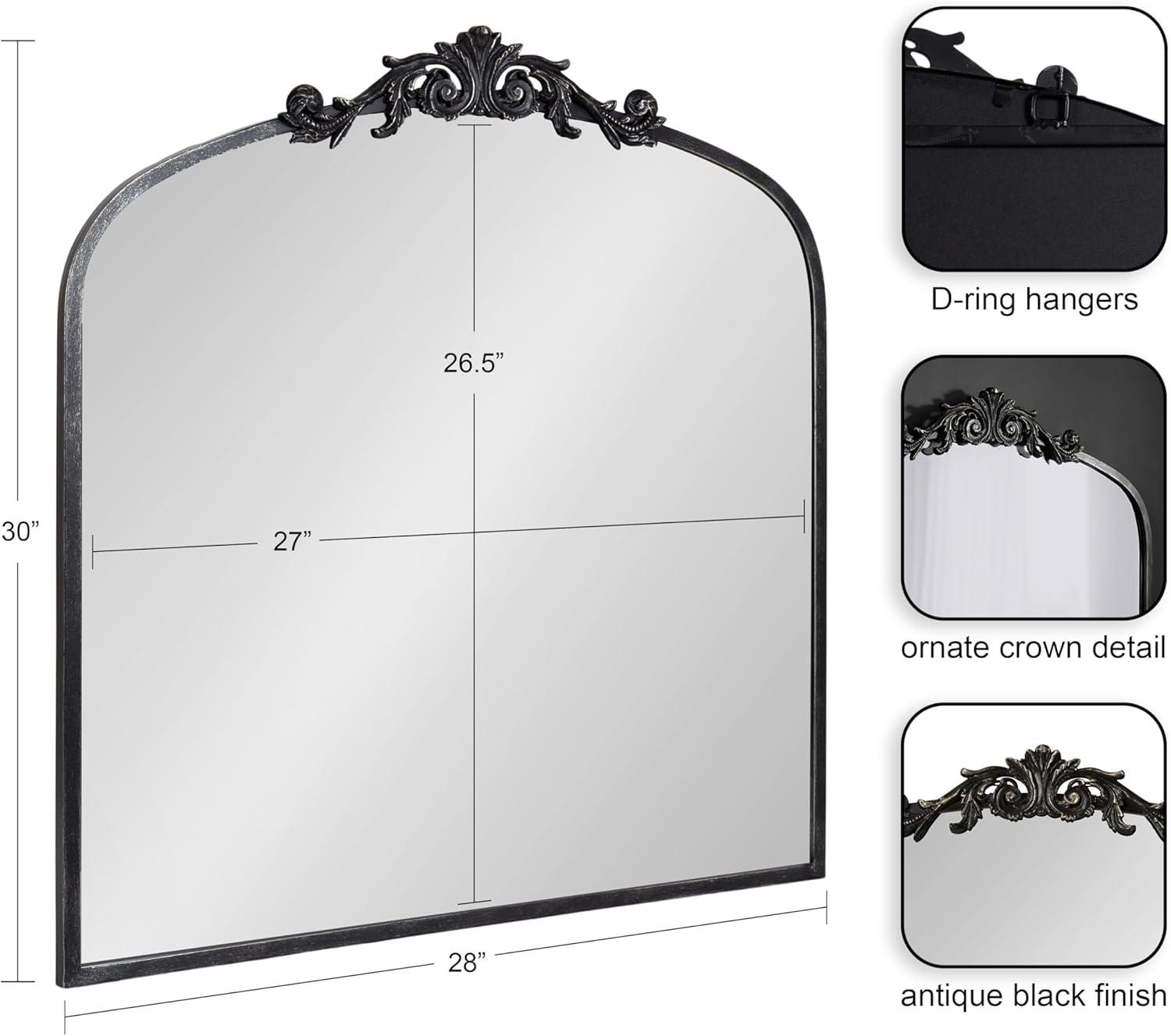 Kate & Laurel All Things Decor 28"x30" Arendahl Traditional Arch Mirror Black: Baroque-Inspired, No Assembly Required