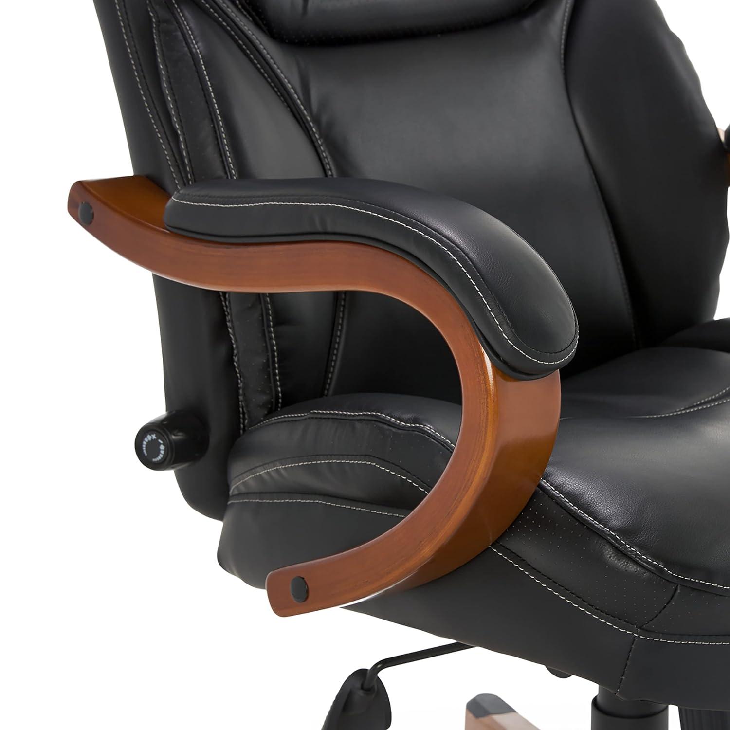 Executive Office Chair in Black Bonded Leather - Serta: High-Density Foam, Fixed Arms, Wood Frame