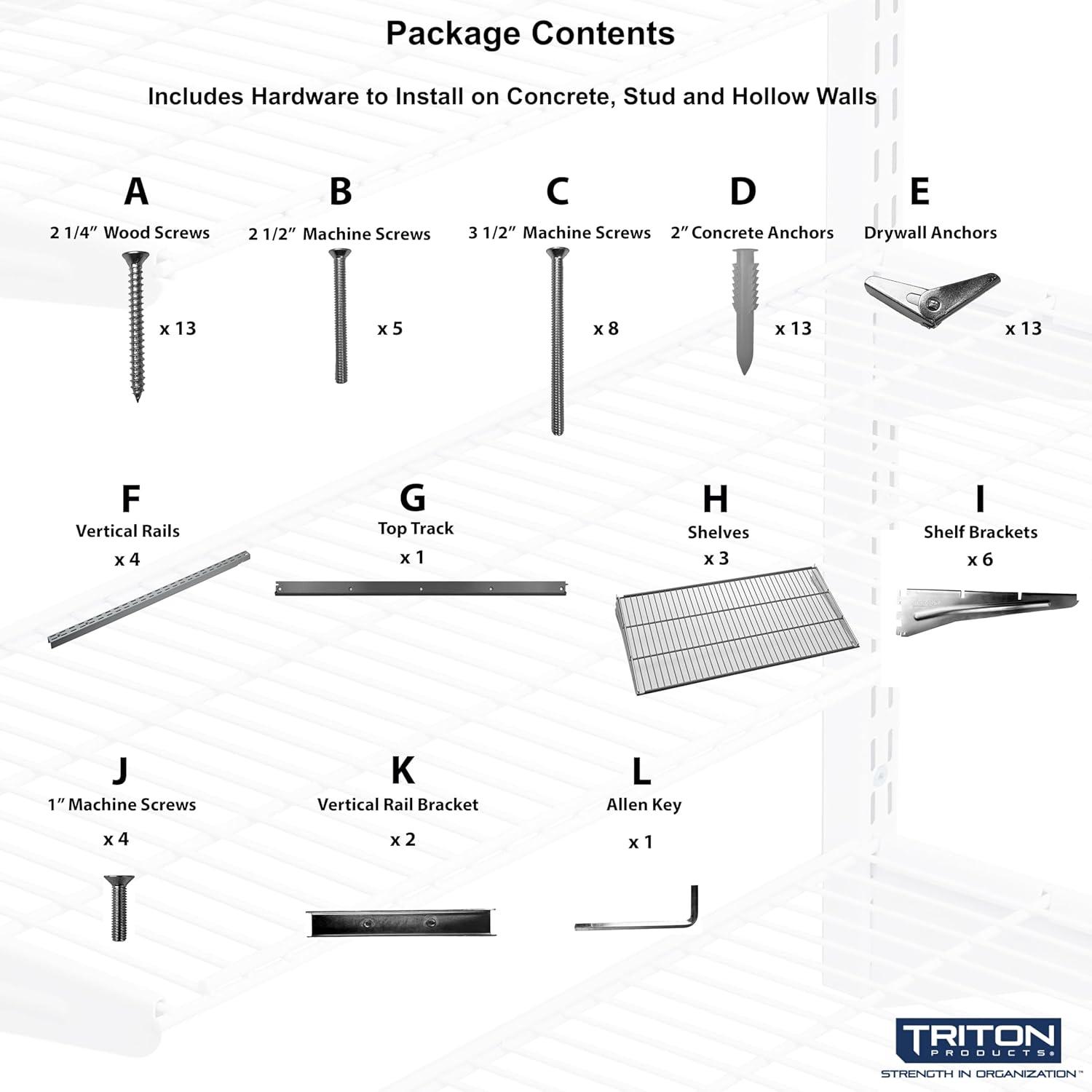 Triton Products Heavy Duty 3 Tier Wire Shelf, Gray, 375 lb. Capacity