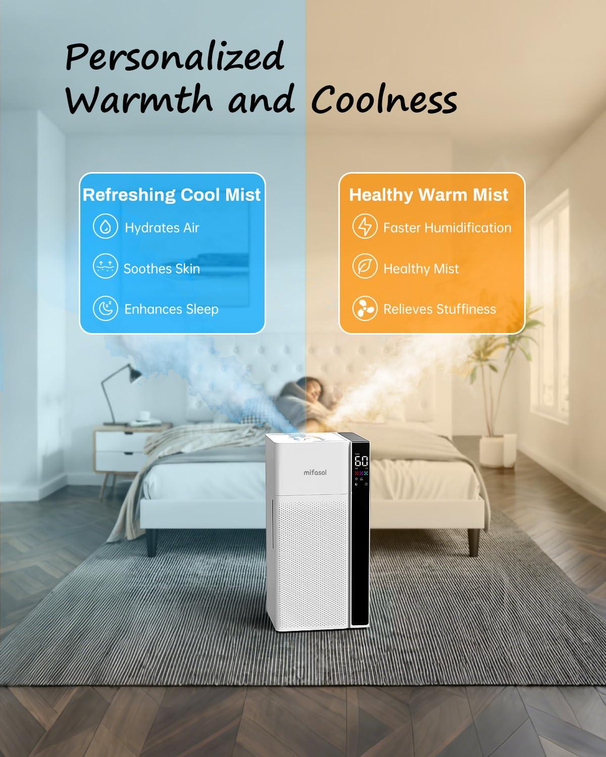 Warm and Cool Mist Humidifier Large Room, 5.3Gal/20L Whole House Humidifiers for Home, Quickly & Evenly Humidify Larger Areas, Top Fill, White