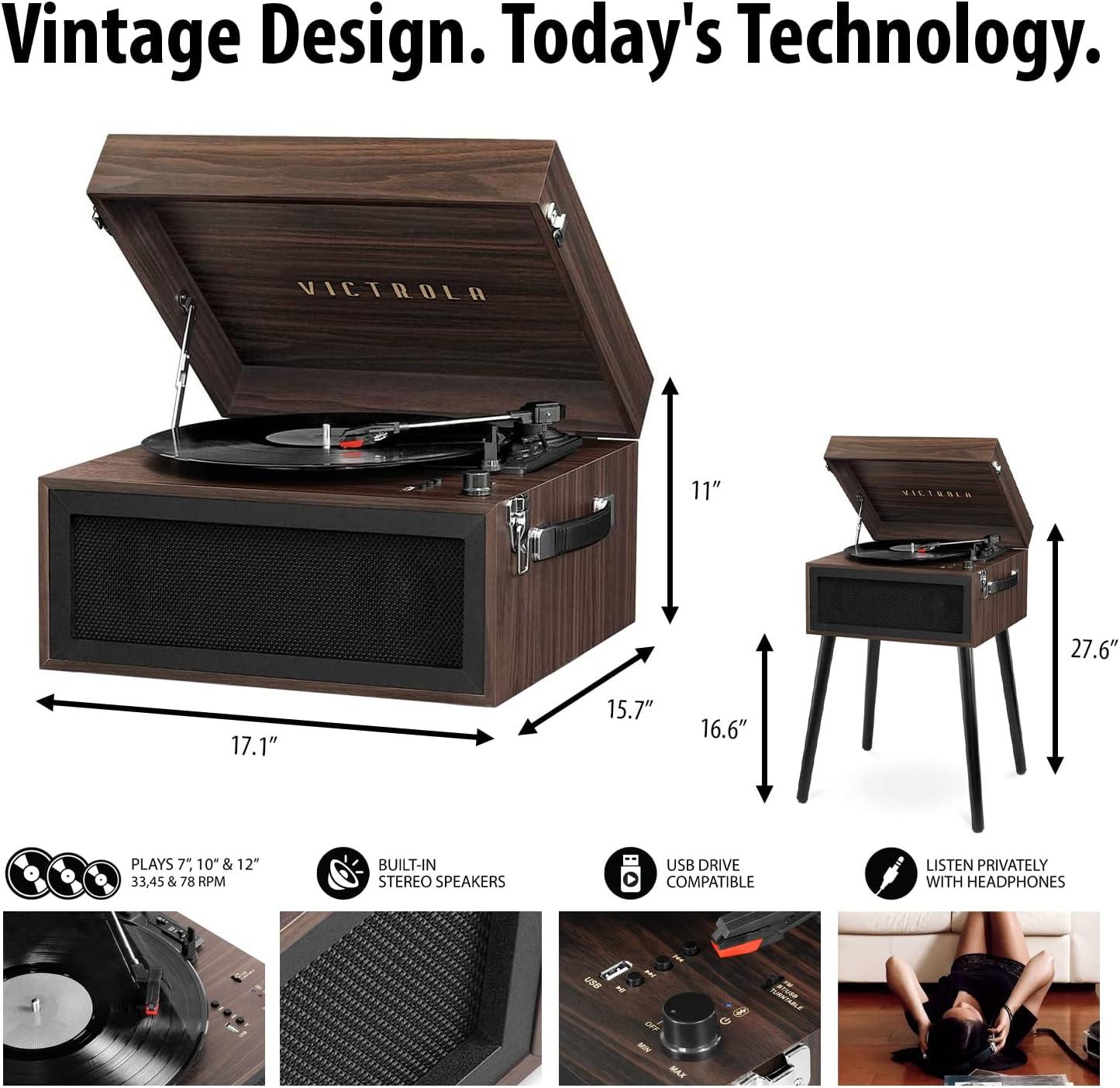 Victrola Liberty Bluetooth Record Player 3-Speed Turntable with Stand