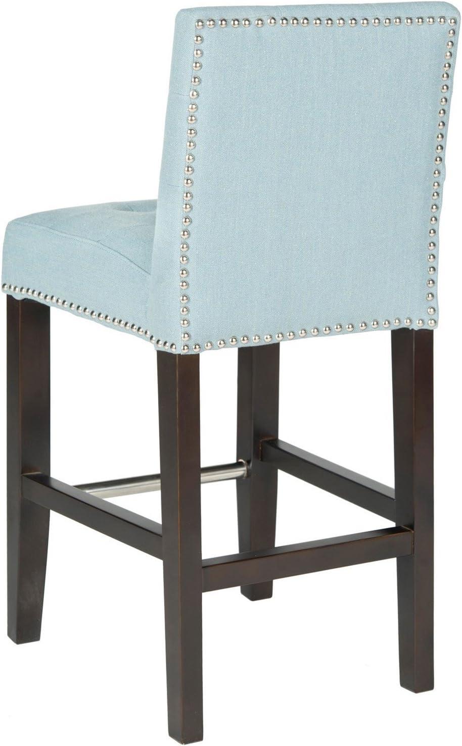 SAFAVIEH Thompson 24" Linen Counter Stool With Silver Nailheads Sky Blue