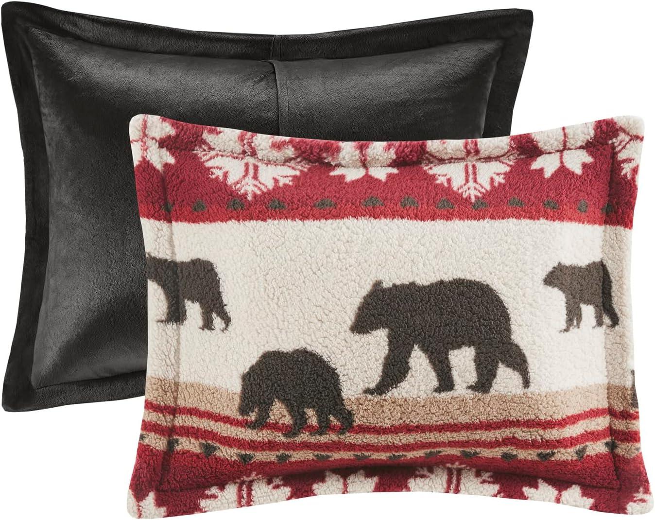 Woolrich Tunbridge Print Sherpa Comforter Set, Red/Black - King/Cal King