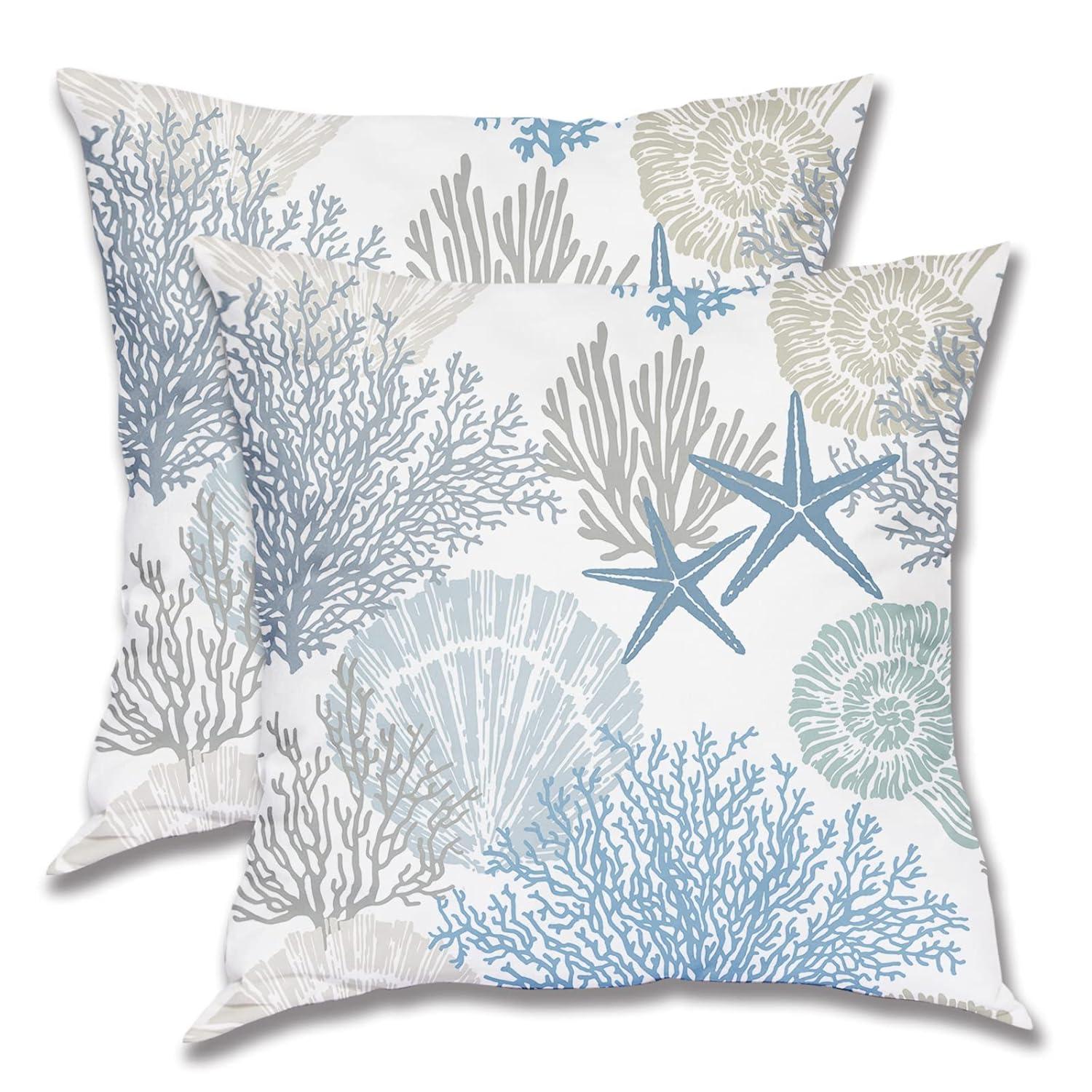 Burnt Orange Summer Outdoor Coastal Pillow Covers 18x18 Inch Set of 2 Fall Coral Seashell Starfish Throw Pillows Ocean Themed Beach Nautical Decorative Cushion Cases for Couch Decorations