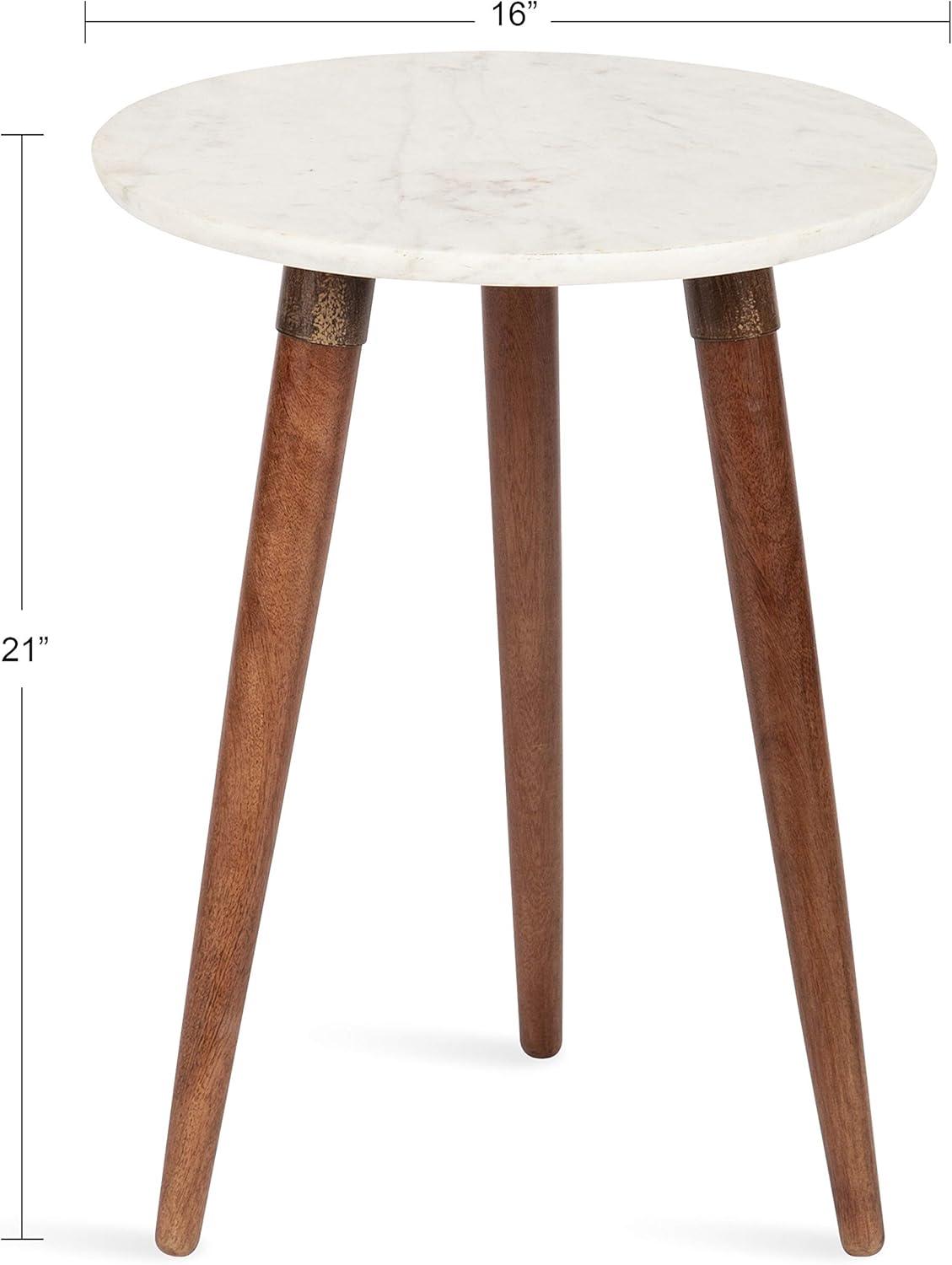 Walnut Brown and White Marble Round Side Table