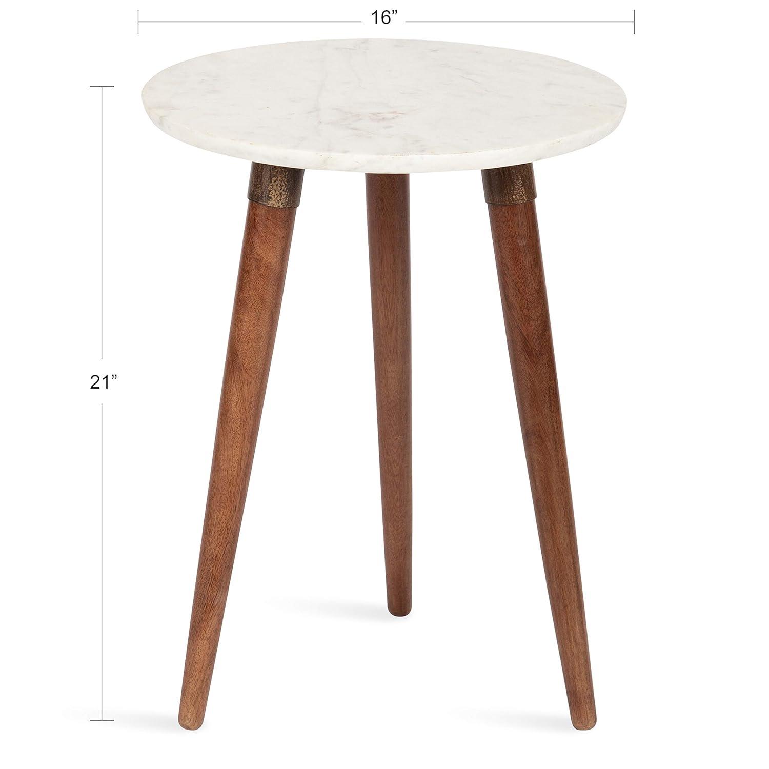 Kate and Laurel Rumsen Round Marble Side Table, 16x16x21, Walnut Brown