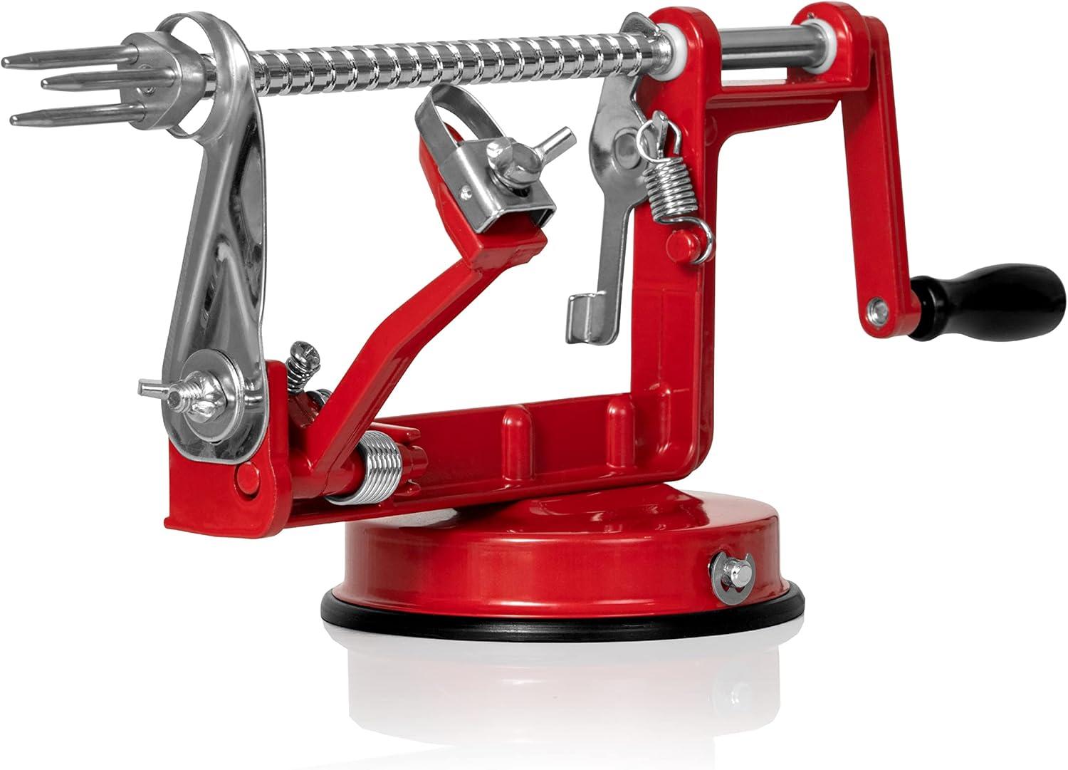 Red Stainless Steel Apple Peeler Corer Slicer with Suction Base