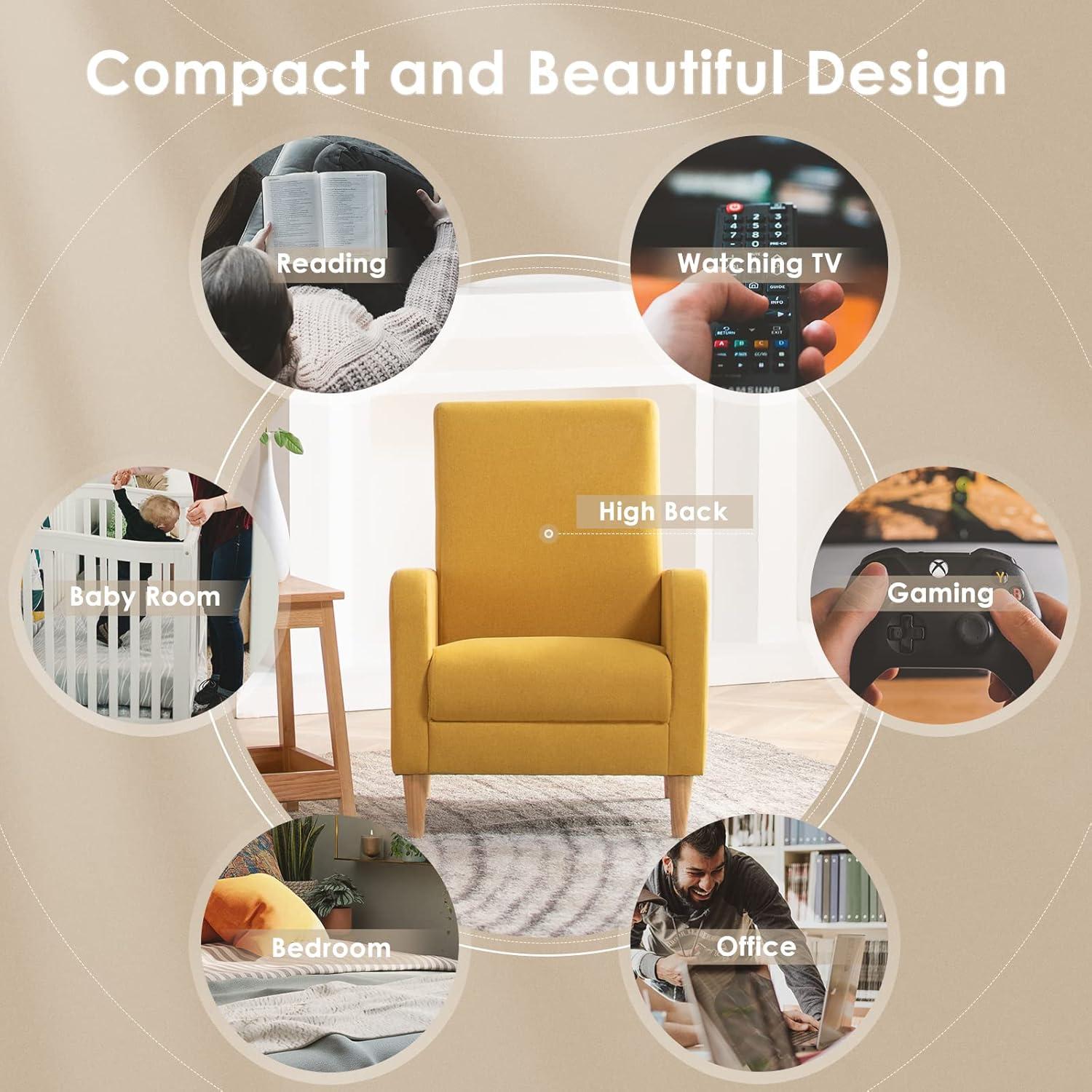 Hokku Designs Modern Upholstered Accent Chair Armchair with Pillow, Fabric Reading Living Room Side Chair,Single Sofa with Lounge Seat and Wood Legs,