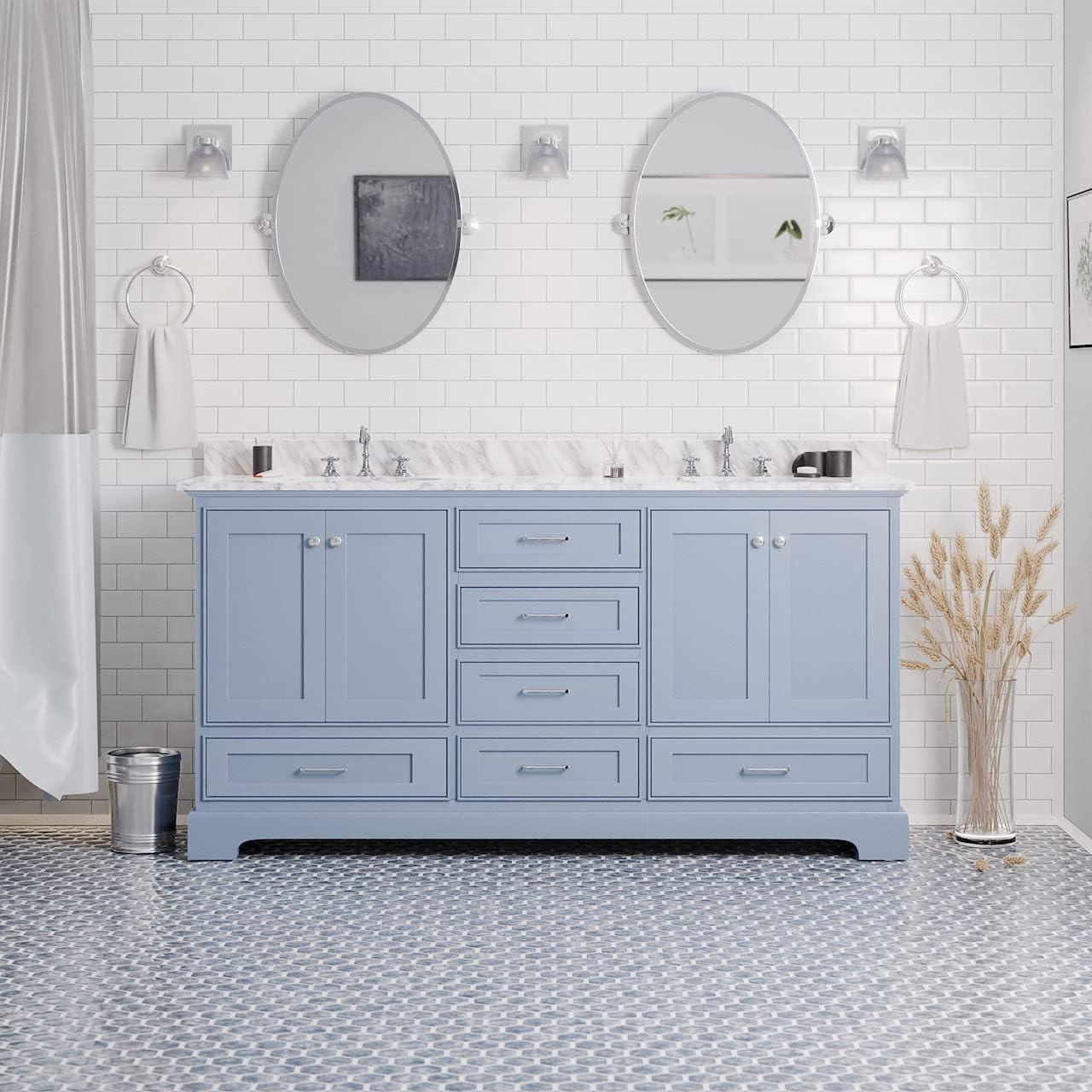 Harper 72" Powder Blue Double Vanity with Carrara Marble Top