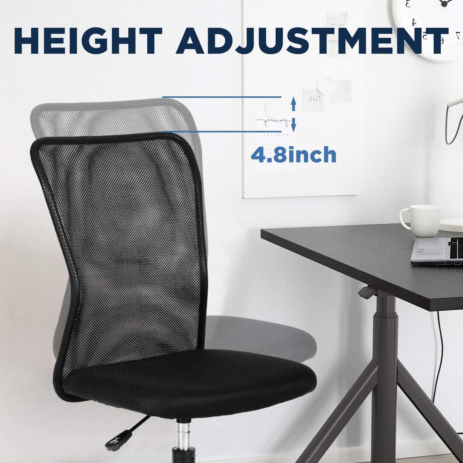 FDW Home Office Chair Mid Back Mesh Desk Chair Armless Computer Chair Rolling Swivel Chair with Lumbar Support,Black