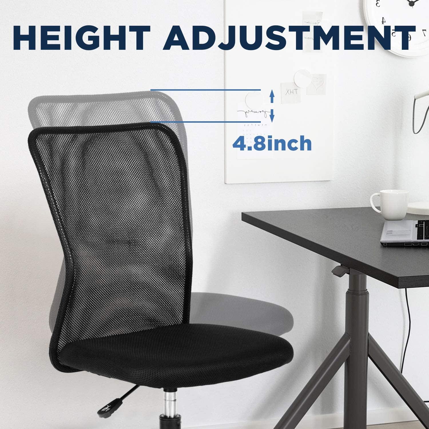FDW Home Office Chair Mid Back Mesh Desk Chair Armless Computer Chair Rolling Swivel Chair with Lumbar Support,Black