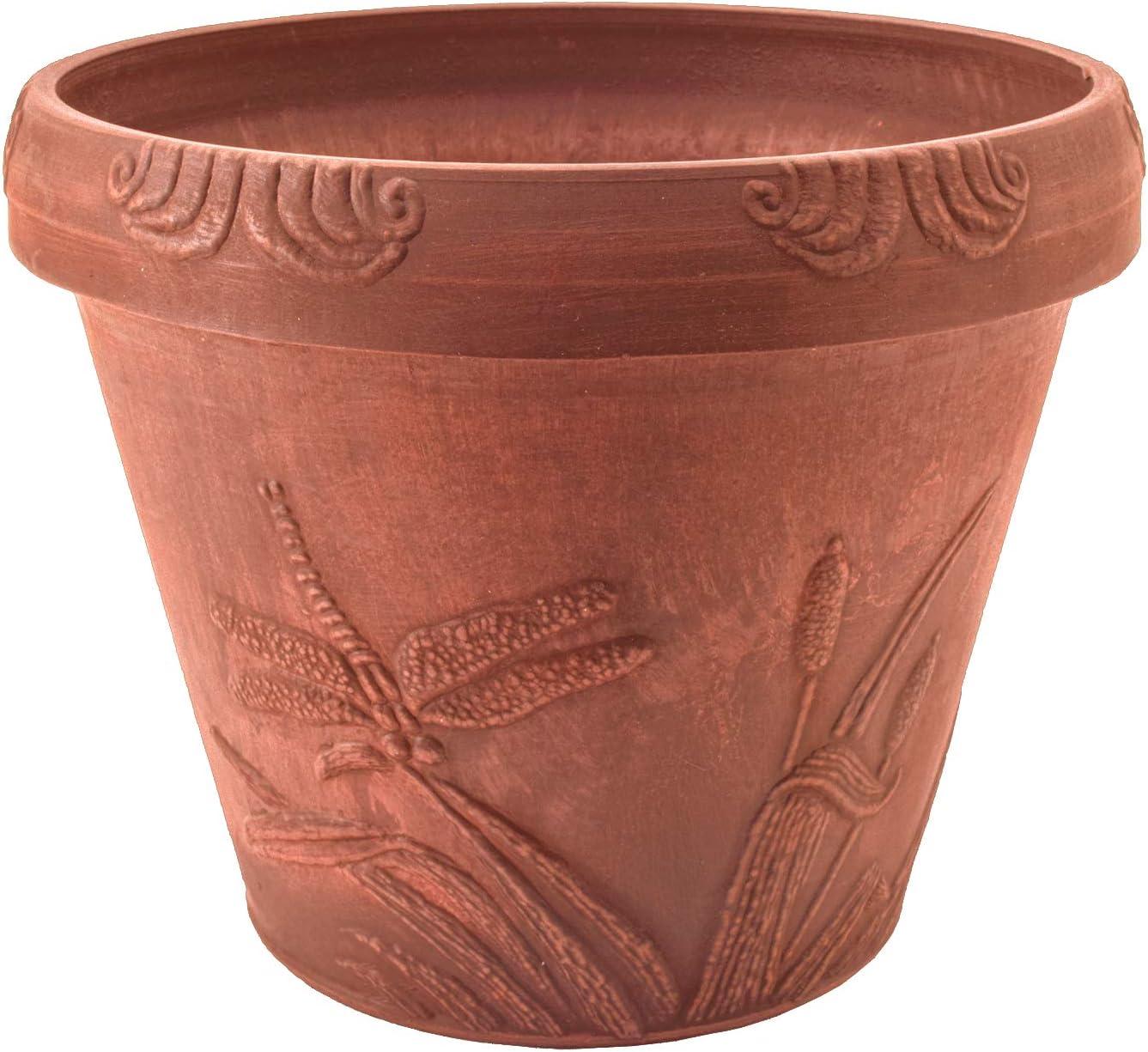 Medium Terra Cotta Dragonfly Design Round Planter